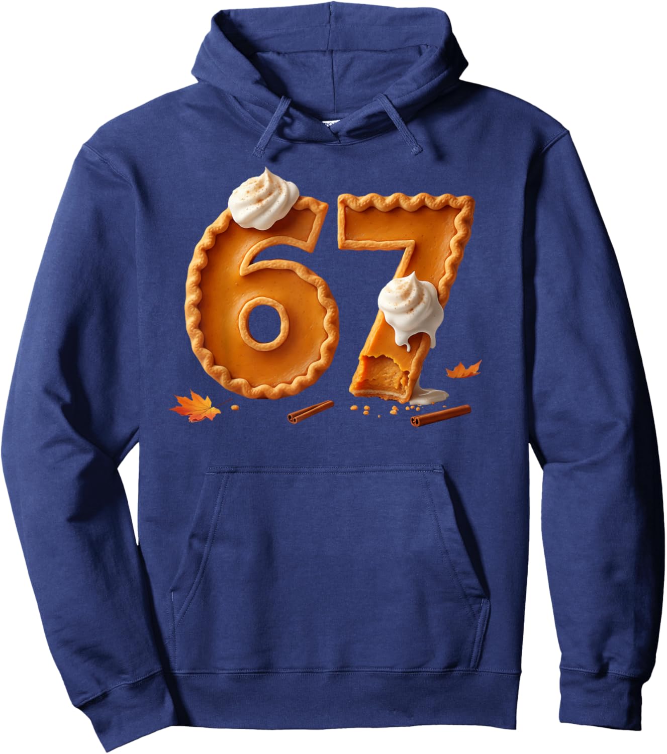 Ironic 67 Pumpkin Pie Fall Themed Brainrot Meme Six Seven Hoodie - Hoodie | Navy