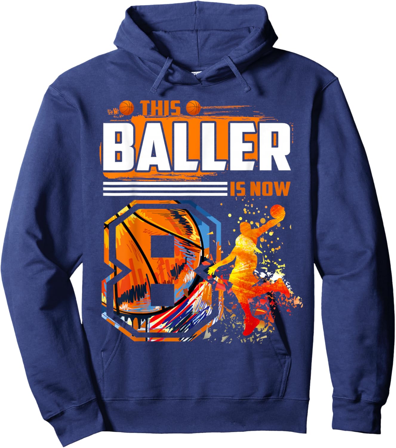 This Baller Is Now 8 Cool Basketball 8th birthday 8 yrs Old Hoodie - Hoodie | Navy