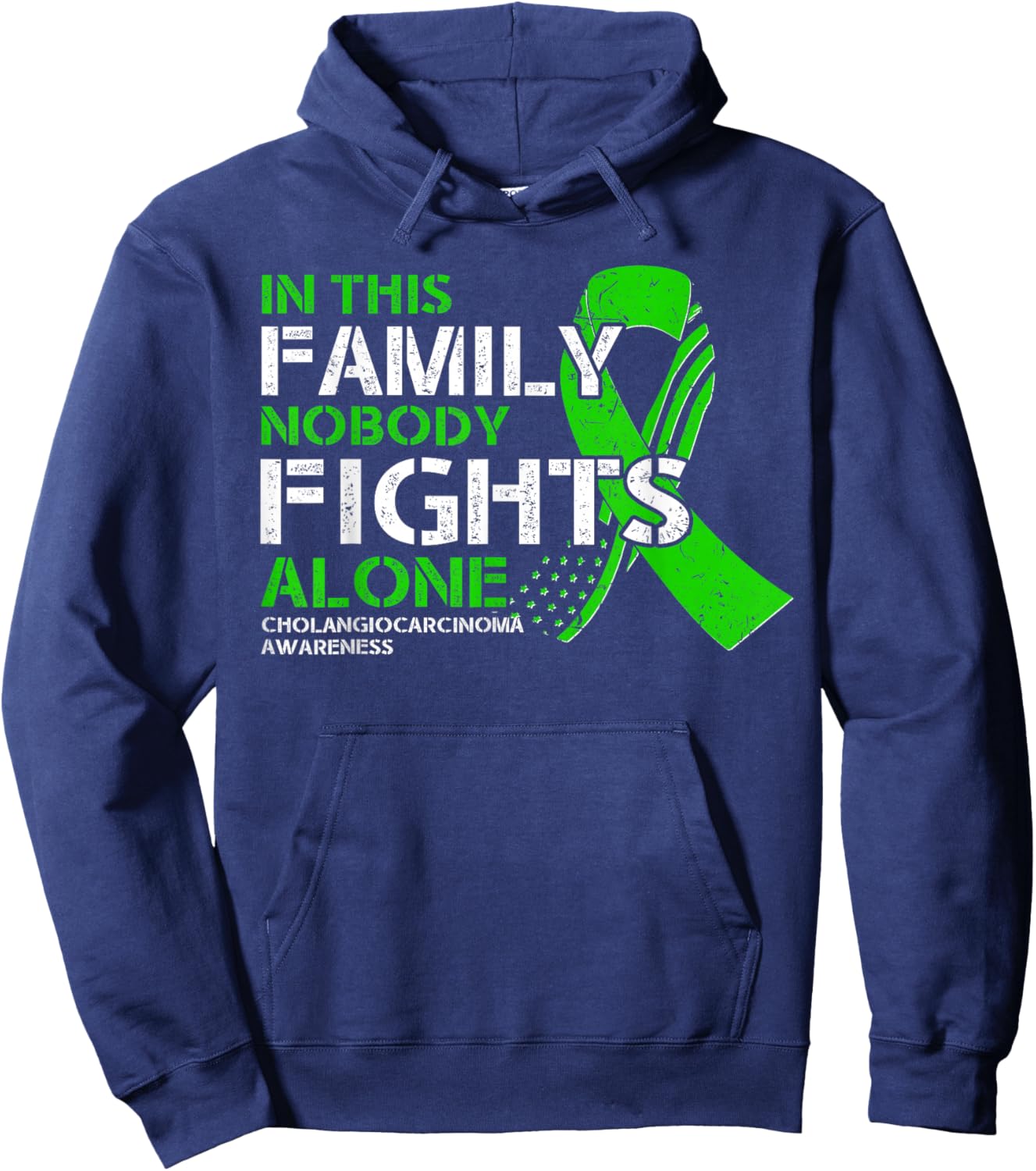 Cholangiocarcinoma Awareness - American Flag Green Ribbon Hoodie - Hoodie | Navy