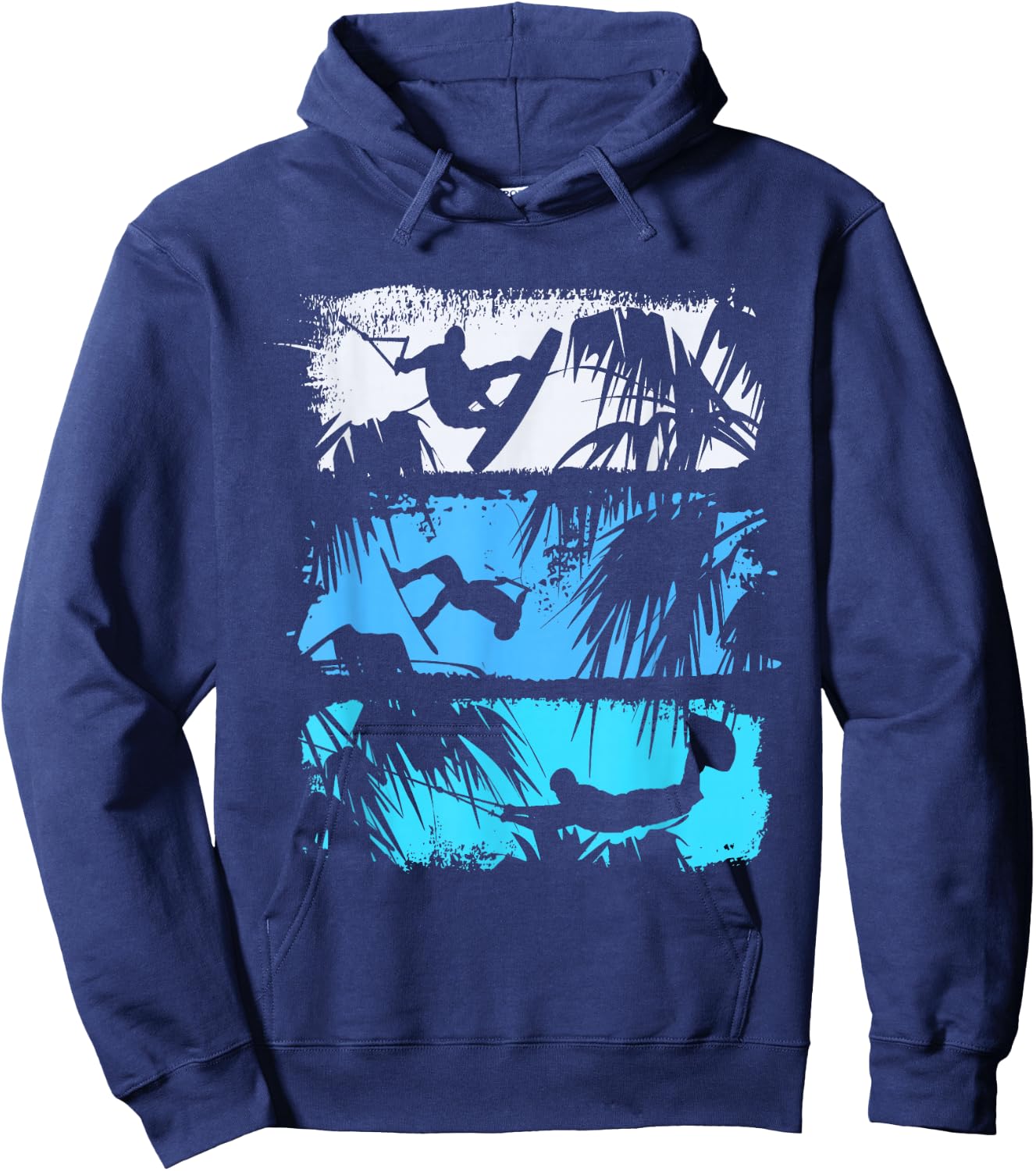 Wakeboard Lifestyle Vintage Design with Palm Trees in Logo Style Hoodie - Hoodie | Navy