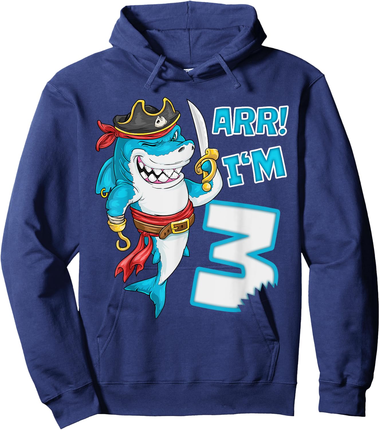 I'm 3 years Bday Shark pirate 3rd Birthday boy pirate Party Hoodie - Hoodie | Navy
