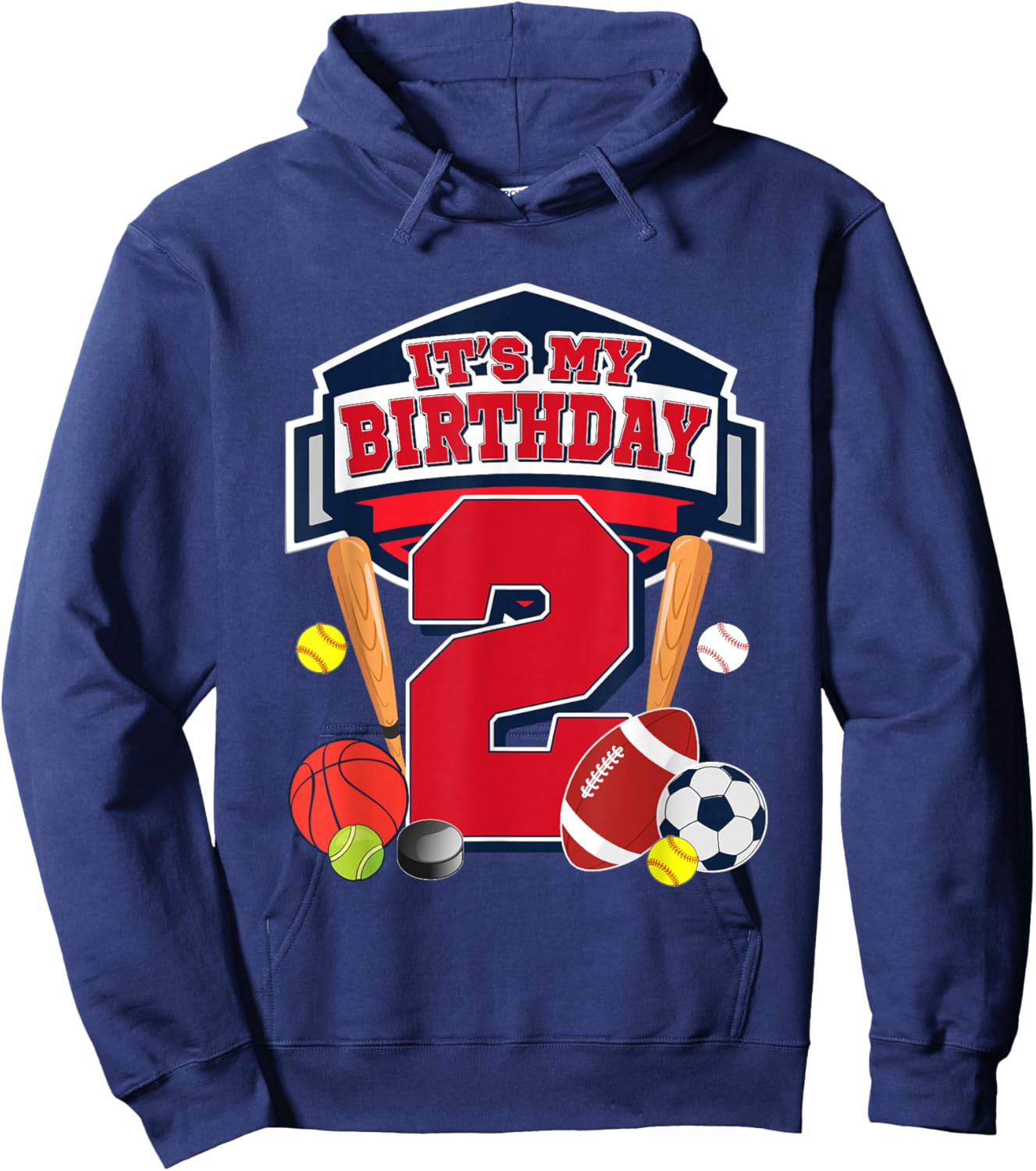 Sports Ball It's My 2nd Birthday Boy 2 Year Old Birthday Hoodie - Hoodie | Navy
