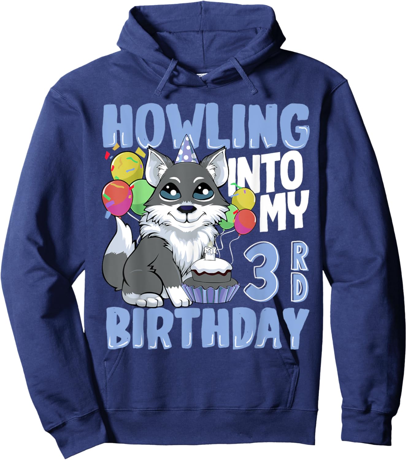 Wolf for 3 Year Old Birthday for 3rd Birthday Wolf Kids Boys Hoodie - Hoodie | Navy