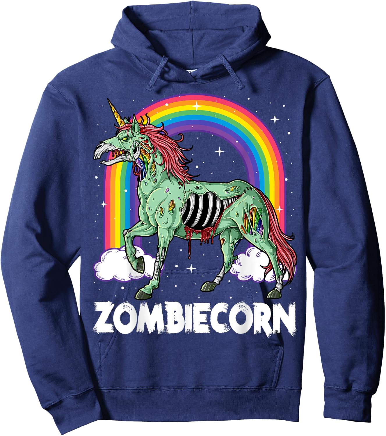 Zombiecorn Zombie Unicorn Halloween Women Girls Rainbow Hoodie - Hoodie | Navy