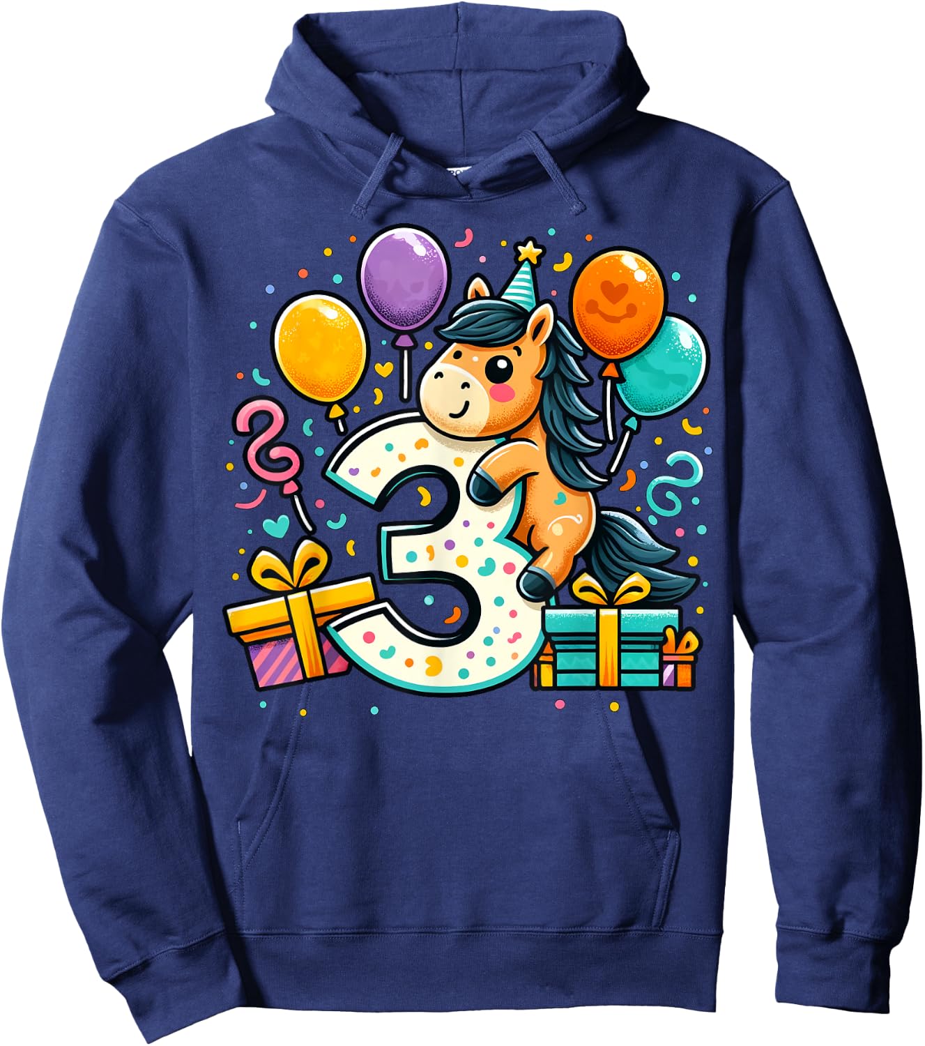 Horse 3rd birthday boy girl 3 years old third three Horse Hoodie - Hoodie | Navy