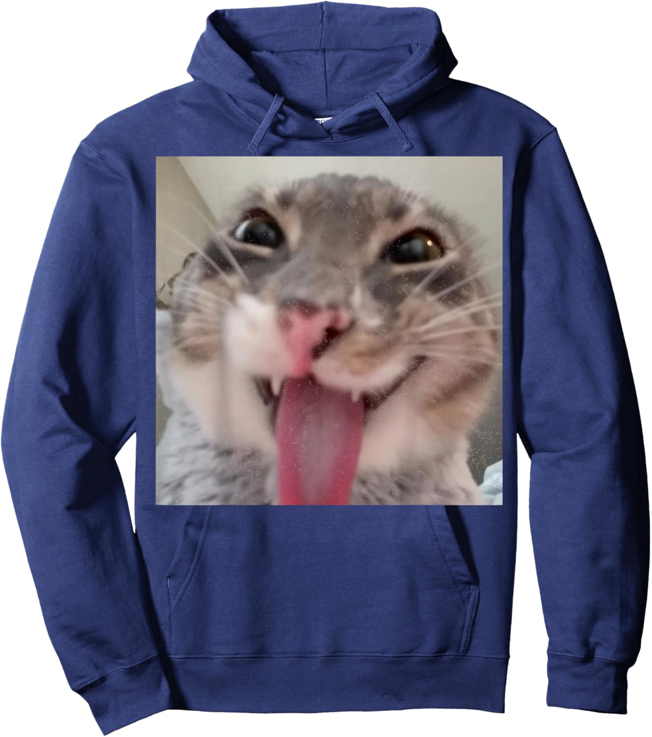 Funny Derpy Cat Tongue Out Wacky Silly Smiling Kitty Face Hoodie - Hoodie | Navy