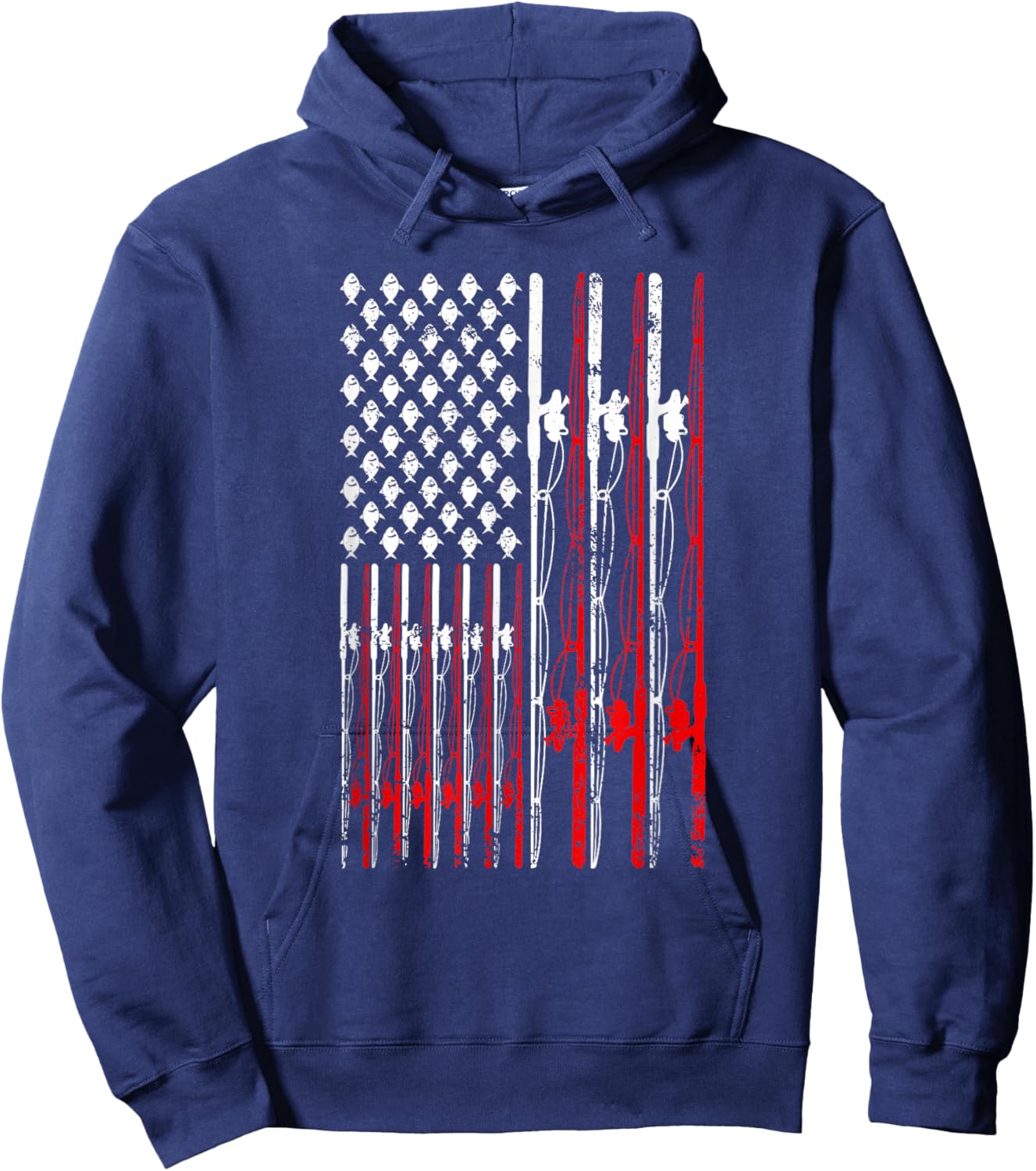 American Flag Fishing Rod Fishing Lover Vintage Fisherman Hoodie - Hoodie | Navy