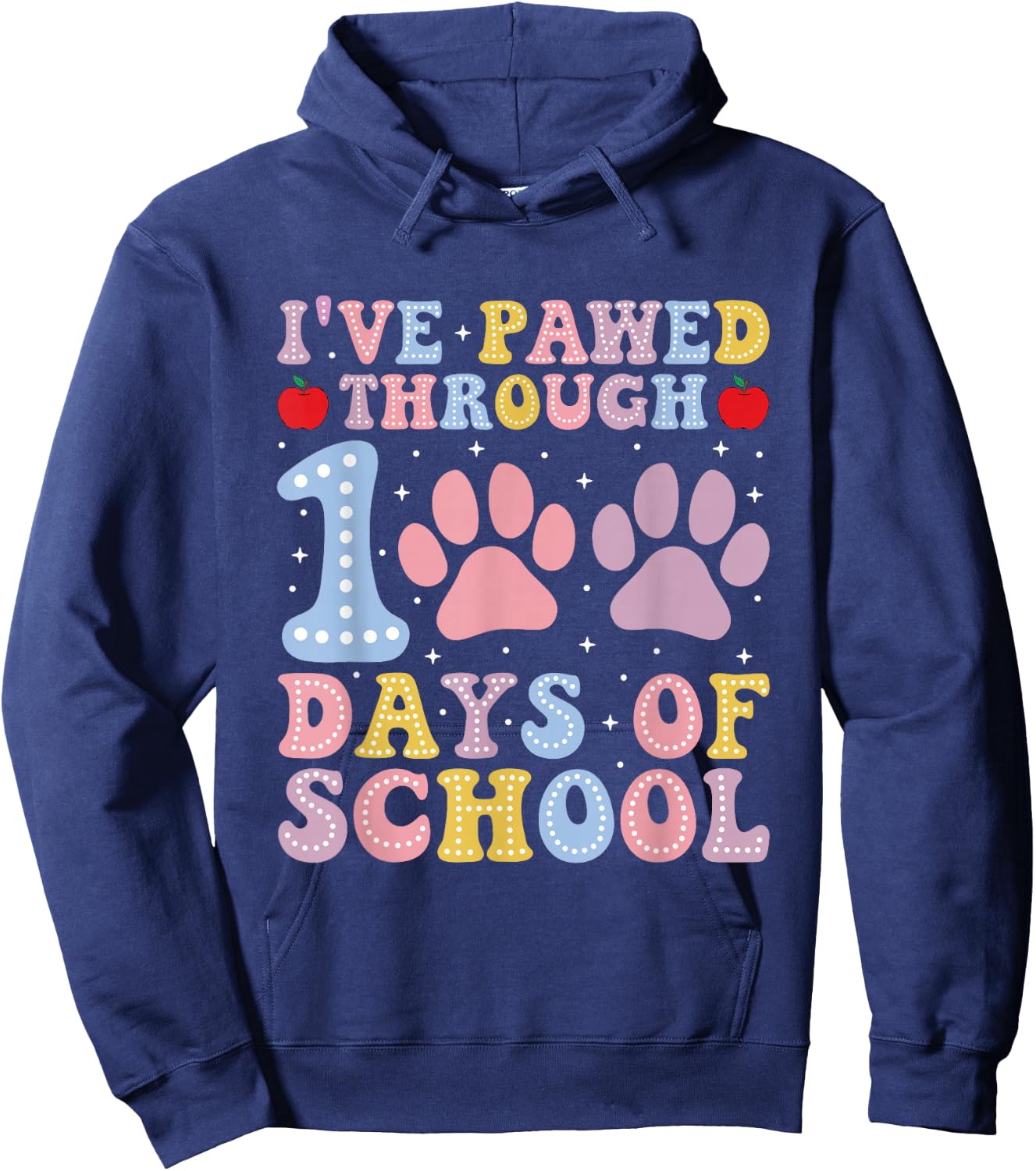 Funny 100 Days Of School Dogs Cats Paw Print Teacher Kids Hoodie - Hoodie | Navy