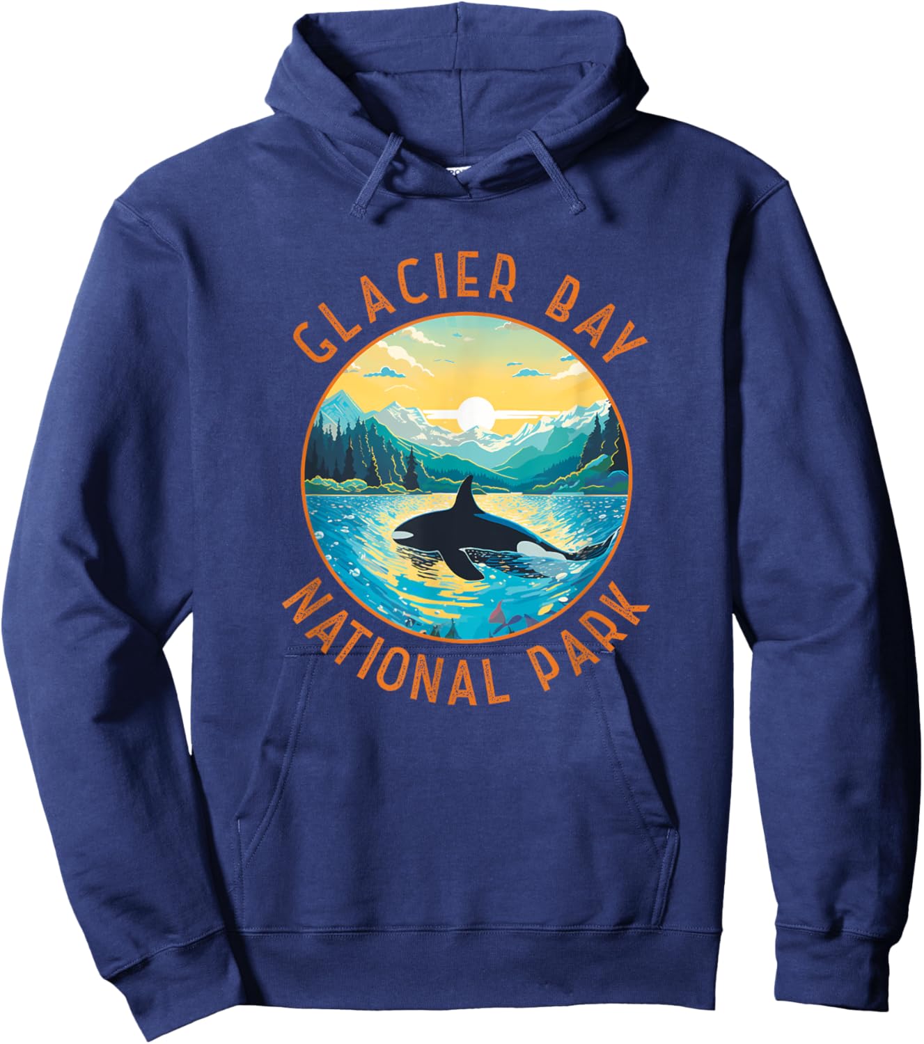 Glacier Bay National Park Whale Distressed Circle Hoodie - Hoodie | Navy