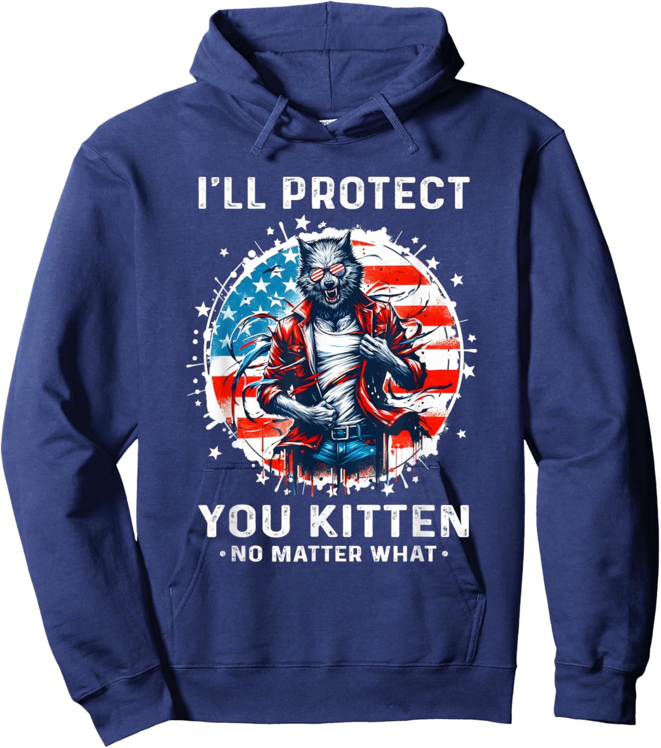 I'll Protect You Kitten Funny Alpha Wolf Shirt Wolf Meme Hoodie - Hoodie | Navy