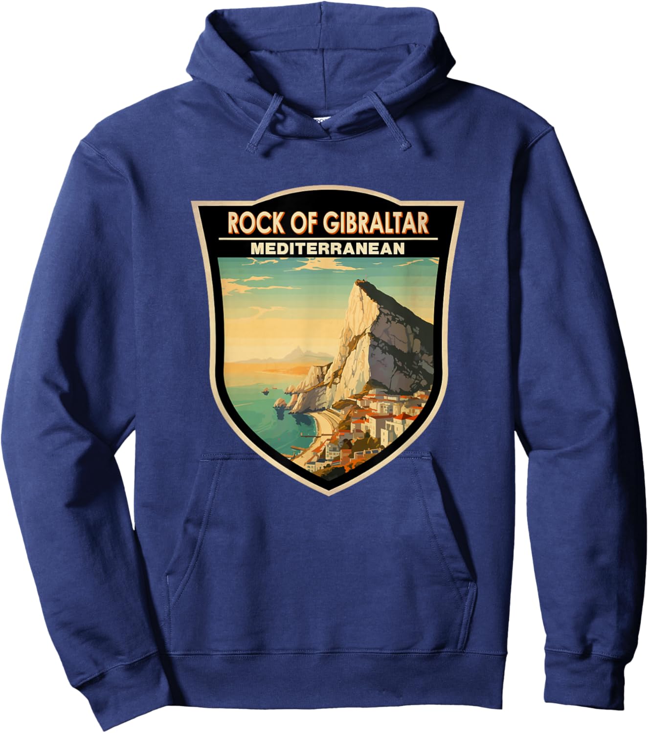 Rock of Gibraltar Travel Art Badge Vintage Hoodie - Hoodie | Navy