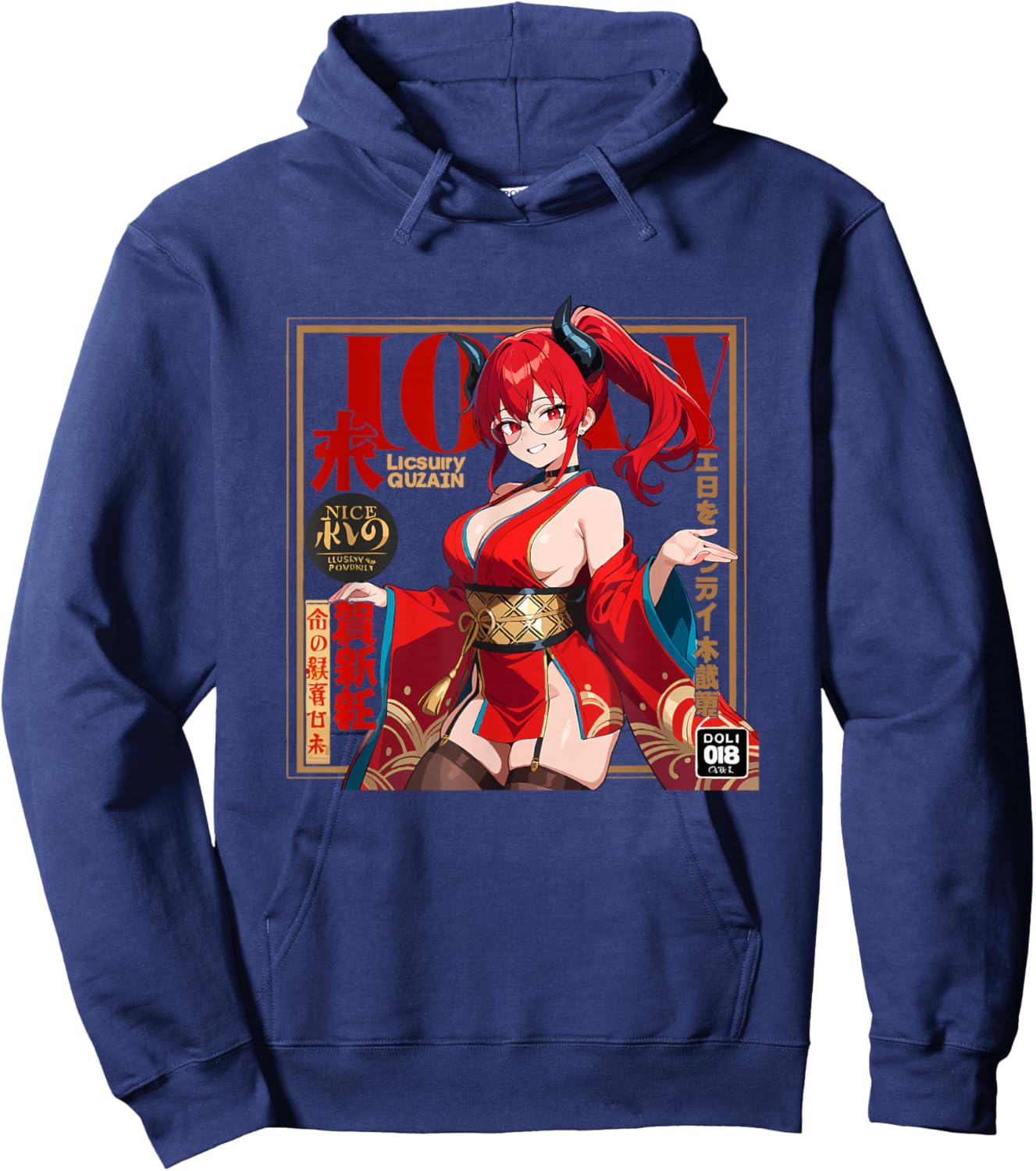 Waifu Sexy Anime Girl Couverture Page de Couverture Style Japonais Hoodie - Hoodie | Navy