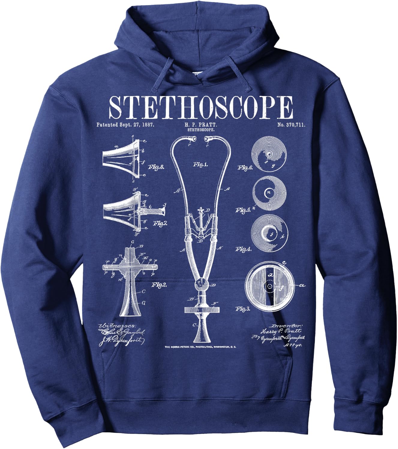 Stethoscope Old Vintage Patent Drawing Print Doctor Nurse Hoodie - Hoodie | Navy