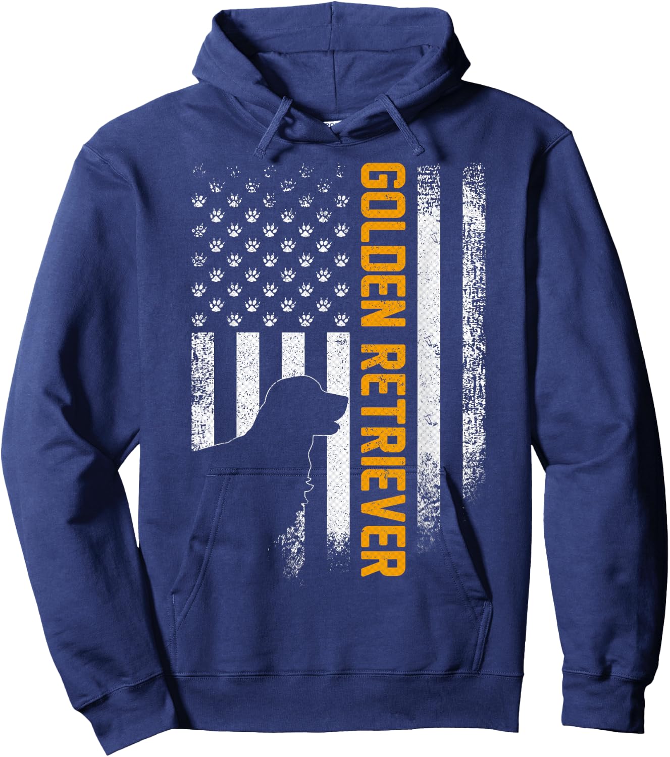 Vintage USA Golden Retriever Silhouette American Flag Funny Hoodie - Hoodie | Navy