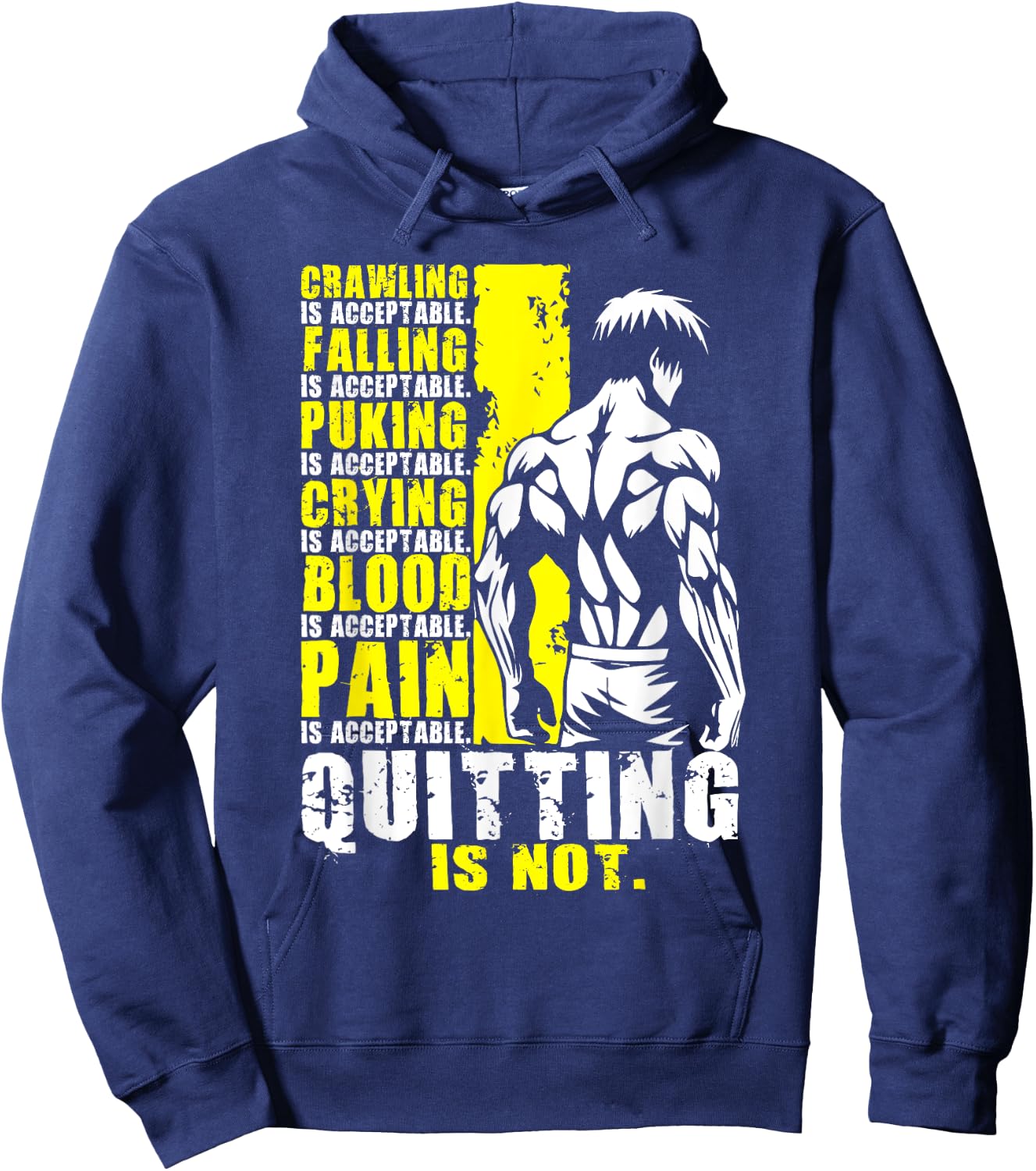 Quitting Is Not Acceptable, Anime Gym, Workout Motivational Hoodie - Hoodie | Navy