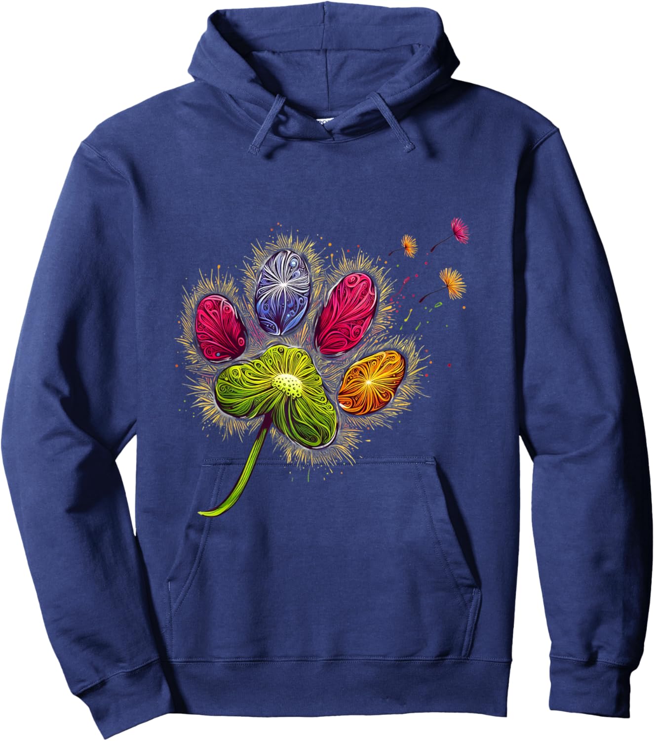 Colorful Big Paw Print Dandelion Paw Print Graphic Hoodie - Hoodie | Navy