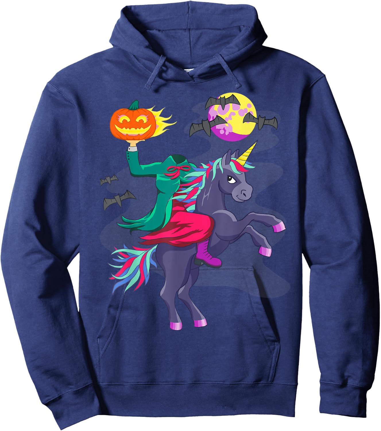 Unicorn Halloween Headless Horseman Pumpkin Head Graphic Hoodie - Hoodie | Navy