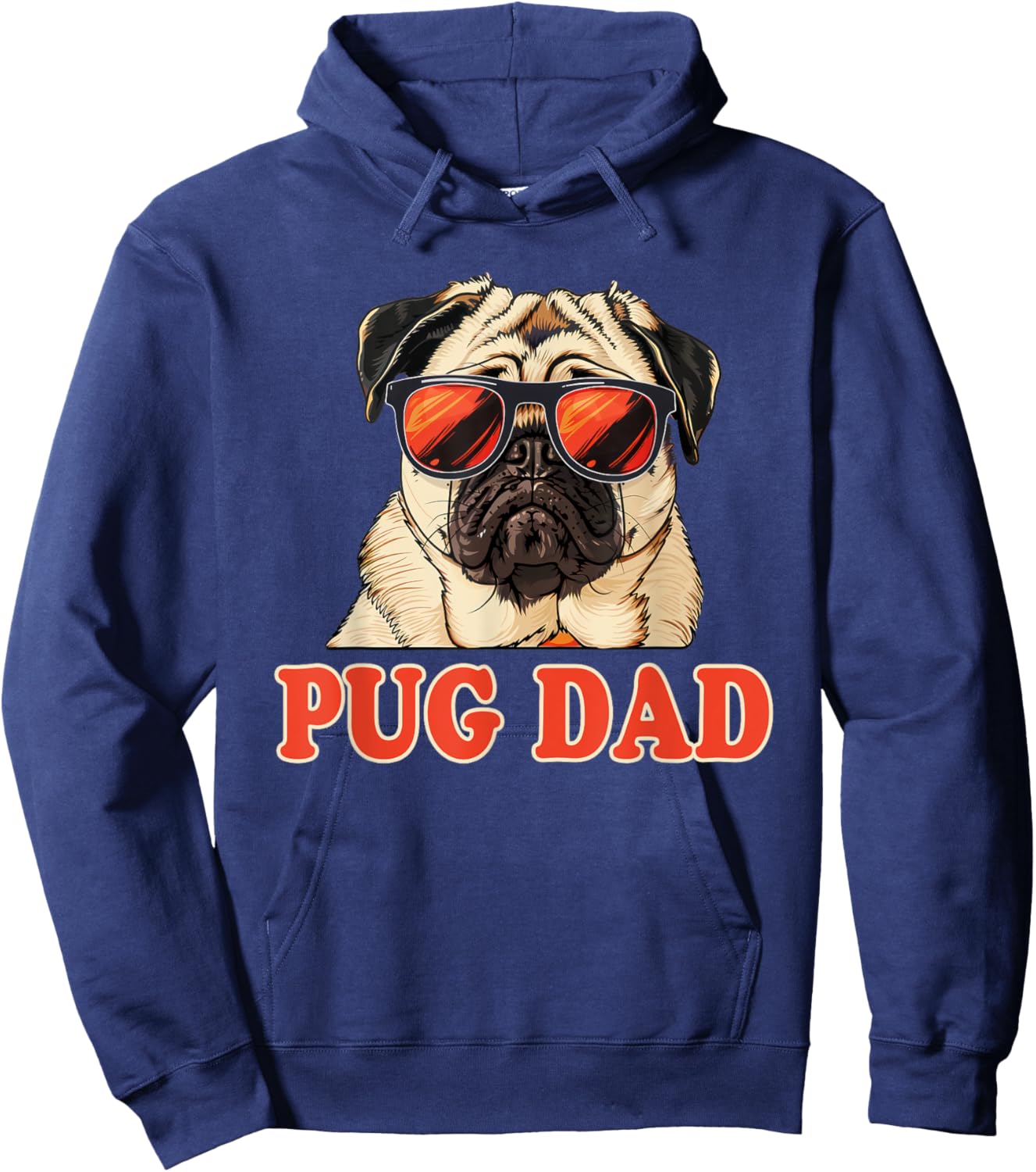pug. Pug Dad -Adults Black Cartoon Hoodie - Hoodie | Navy