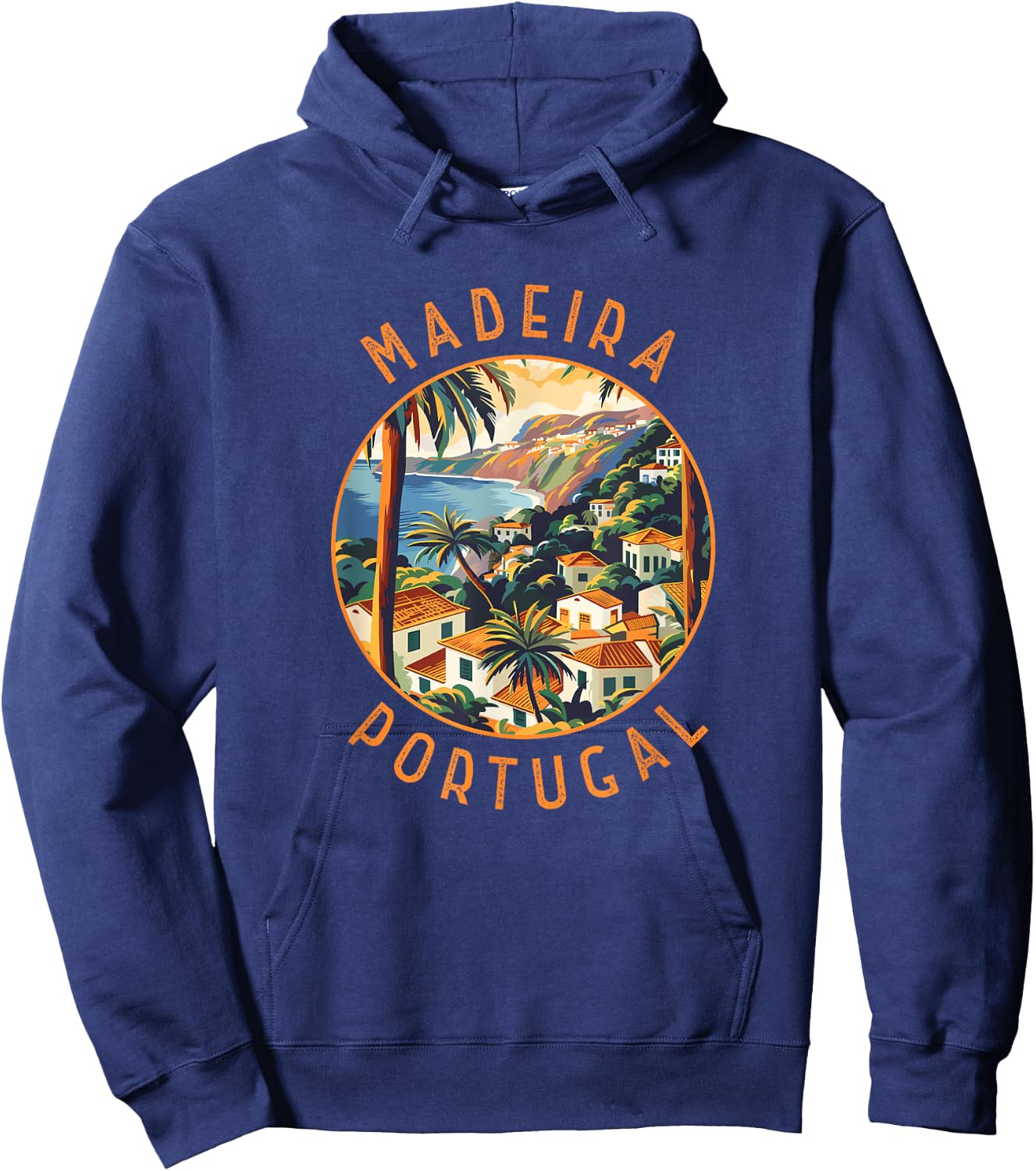Madeira Portugal Retro Distressed Circle Vintage Hoodie - Hoodie | Navy