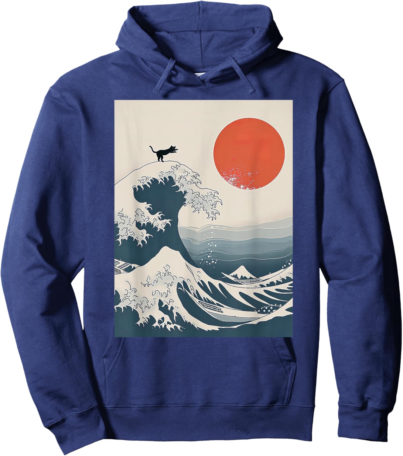 The Great Wave Of Kanagawa Cat Funny Kitten Japanese Cat Art Hoodie - Hoodie | Navy