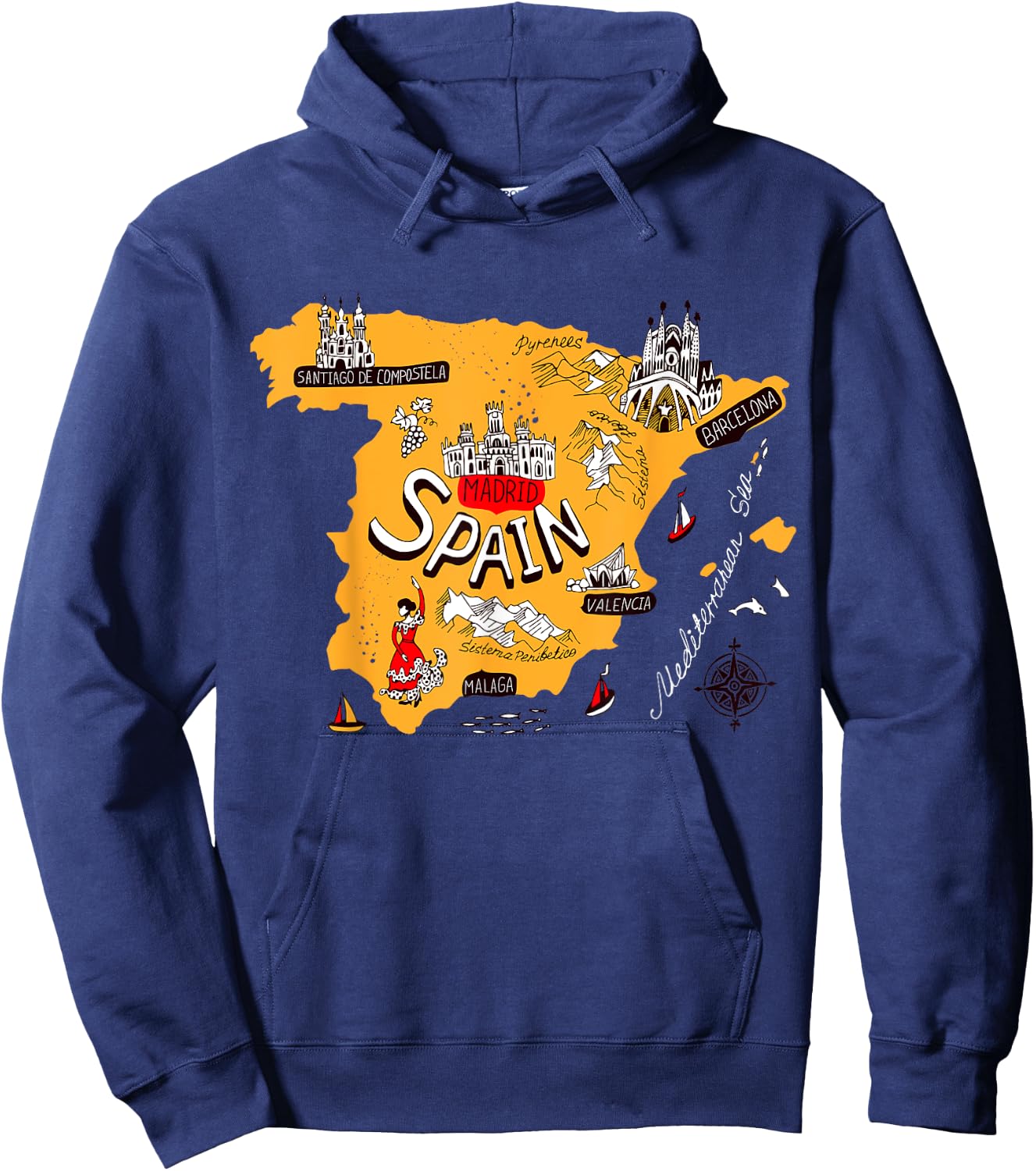 I Love Spain Culture Shirt, Vintage Spain Graphic Design Hoodie - Hoodie | Navy