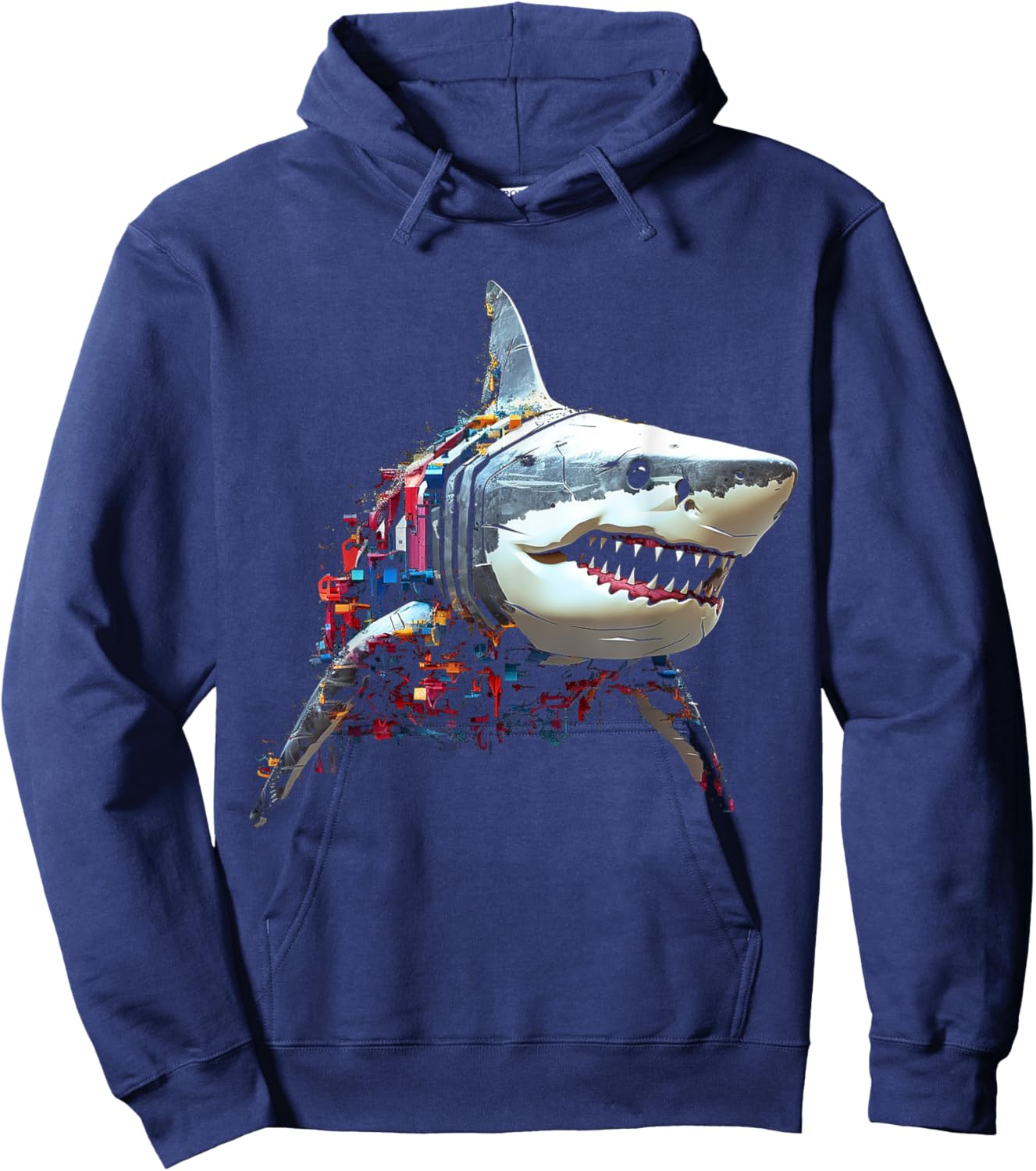 Shark Colorful Art Abstract Animal Polygon Graphic Shark Hoodie - Hoodie | Navy