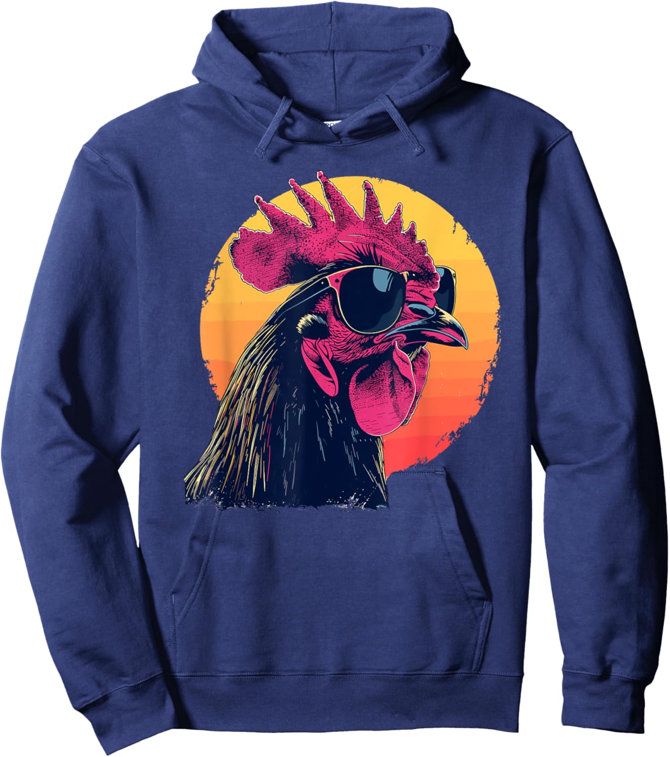 Retro Vintage Chicken Cool Rooster Wearing Sunglasses T-Shir Hoodie - Hoodie | Navy