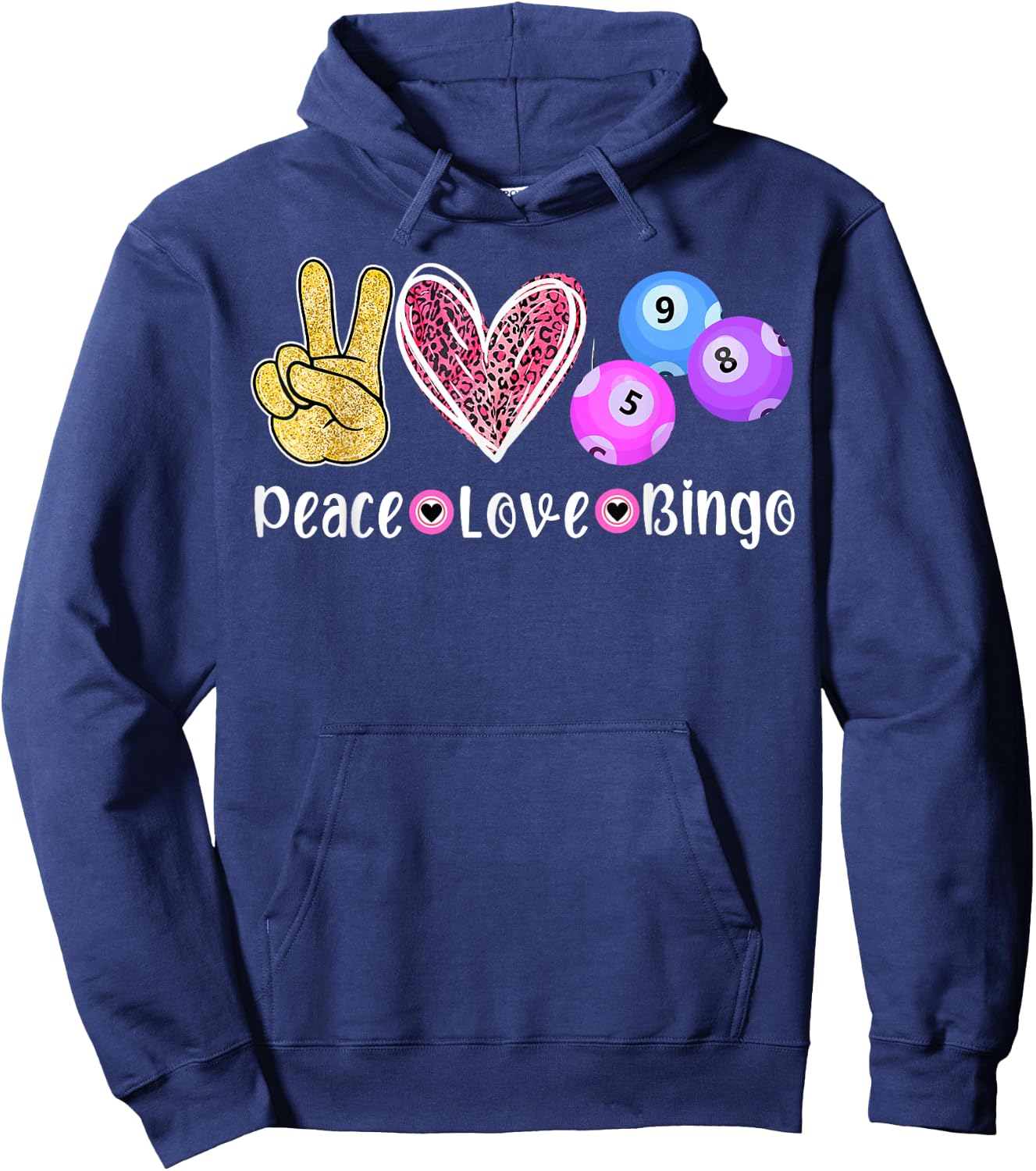 Peace Love Bingo Funny Bingo Lover Hoodie - Hoodie | Navy