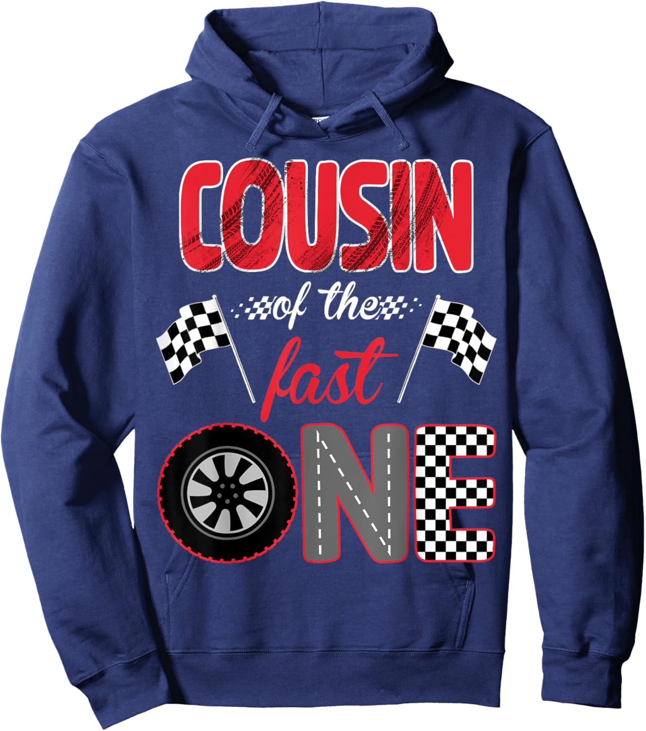 Cousin Of The Fast One Birthday 1st Race Car Family Hoodie - Hoodie | Navy