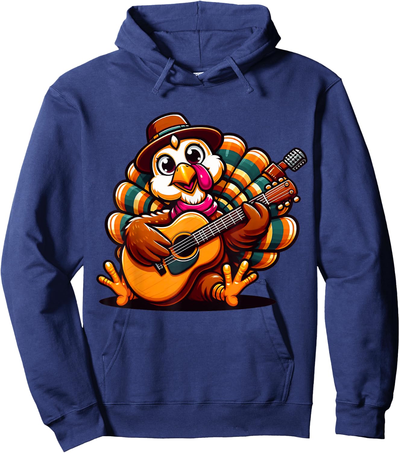 Thanksgiving for Family - Charming Turkey Playing Guitar Hoodie - Hoodie | Navy