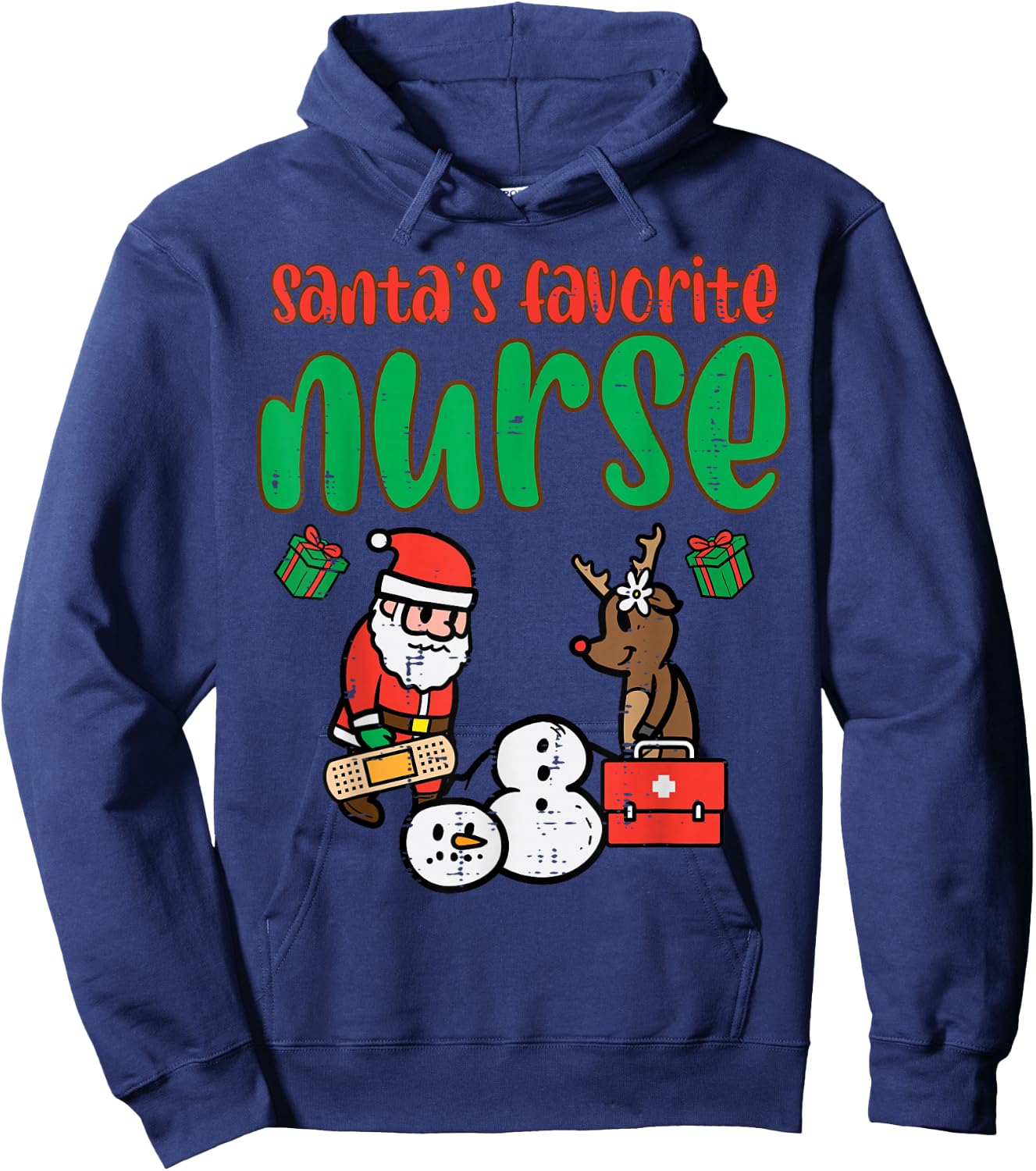 Santas Favorite Nurse Christmas Xmas Nursing Scrub Top Women Hoodie - Hoodie | Navy