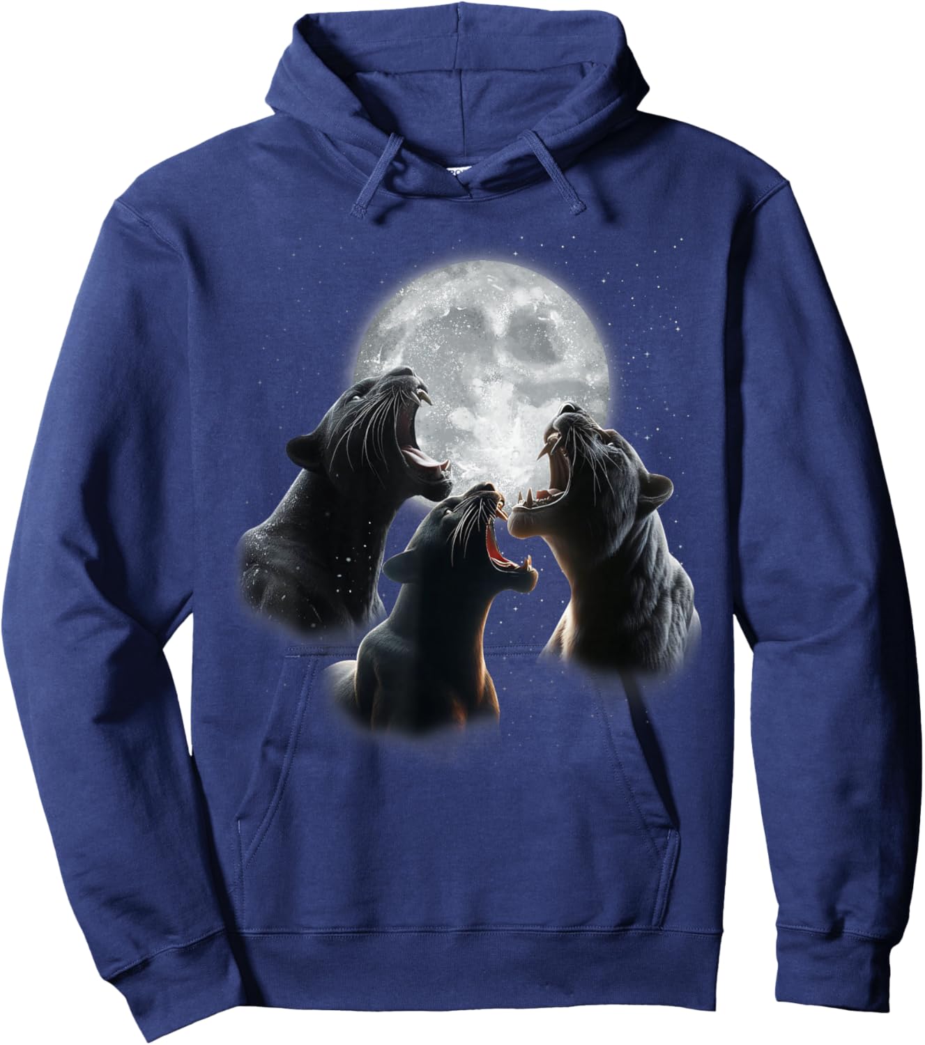 3 Panther Howling At The Moon Black Panther Leopard Jaguar Hoodie - Hoodie | Navy