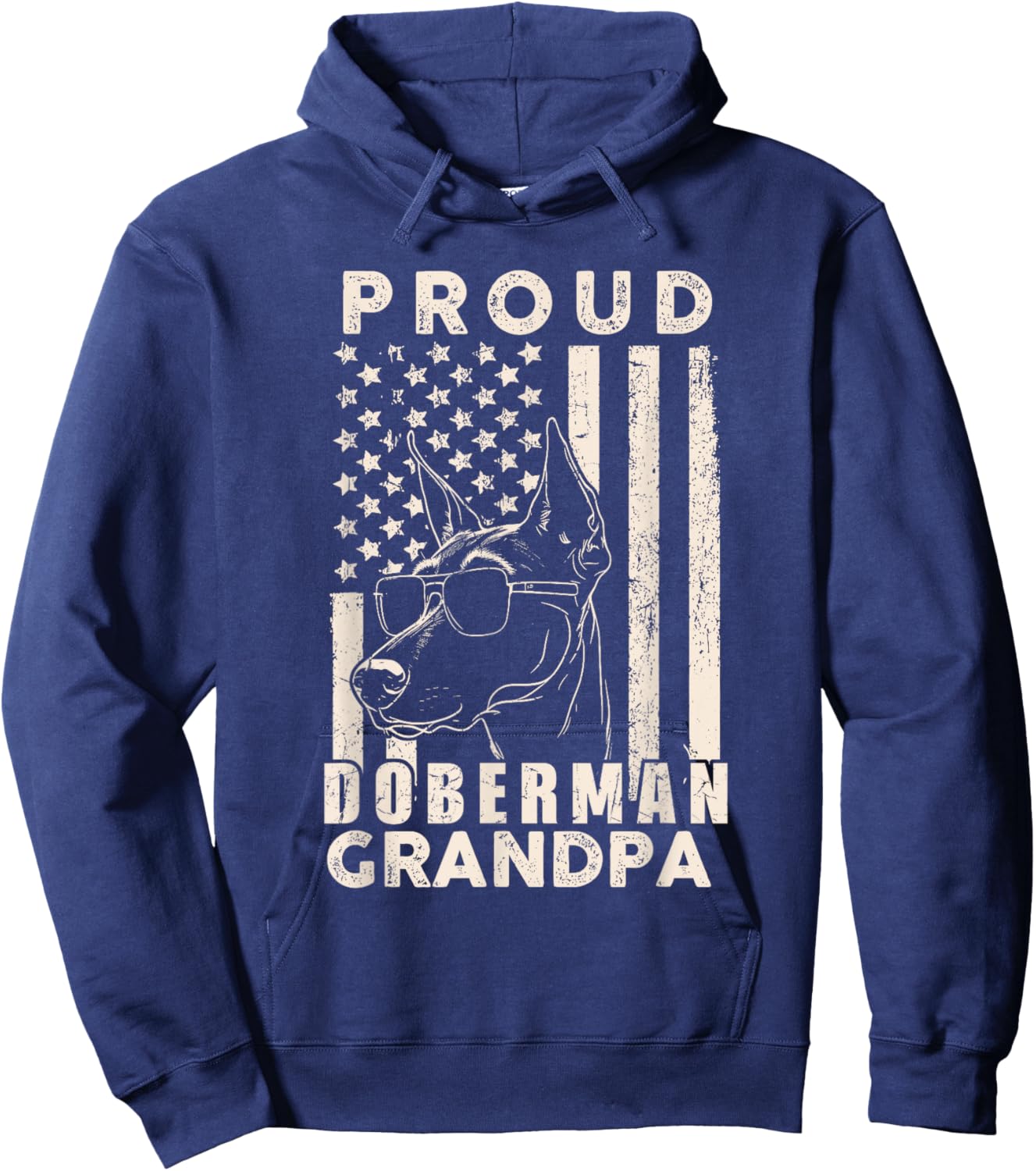 Proud Doberman Dog Grandpa American Flag Patriotic Dog Owner Hoodie - Hoodie | Navy