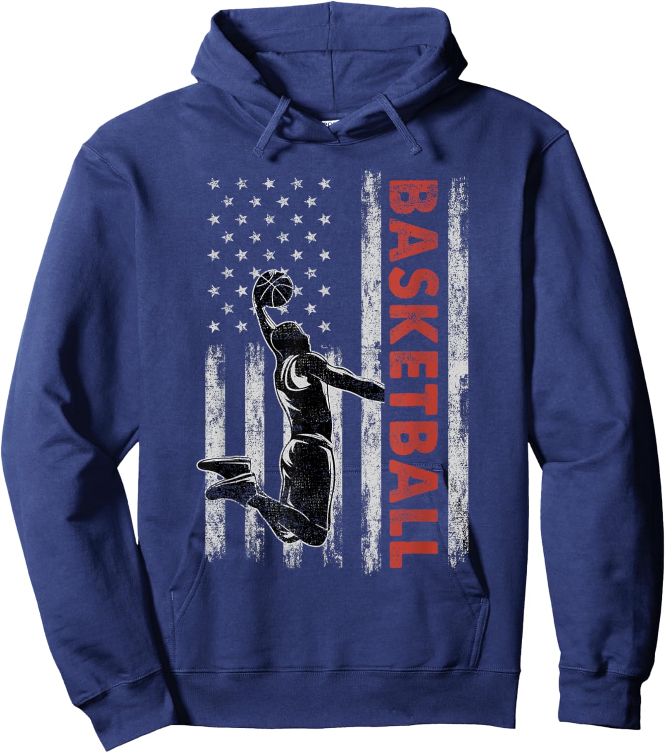 Basketball Lovers Vintage American Flag 4th Of July Gift Women Girls Kids Men Hoodie - Hoodie | Navy