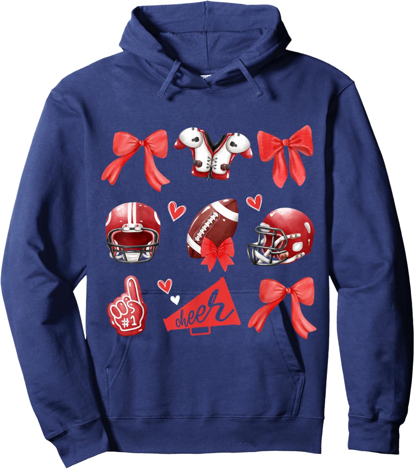 Cheer Football Mom Coquette Bow Game Mom Women Girls Kids Hoodie - Hoodie | Navy