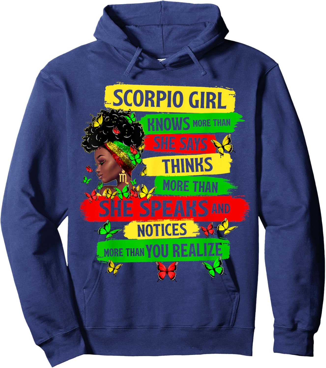 Proud Scorpio Girl Melanin Zodiac Birthday Black Women Hoodie - Hoodie | Navy