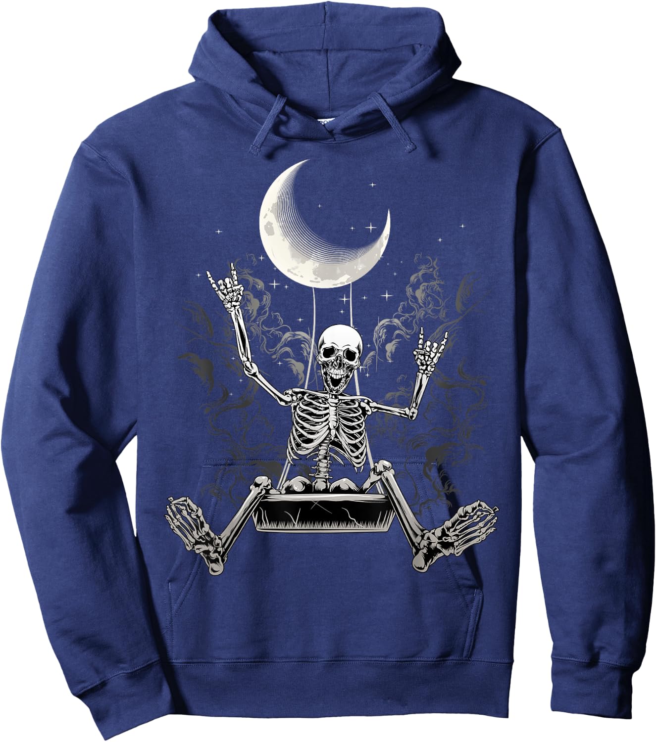 Moon Skeleton Rock On Hand Spooky Halloween Rock Concerts Hoodie - Hoodie | Navy