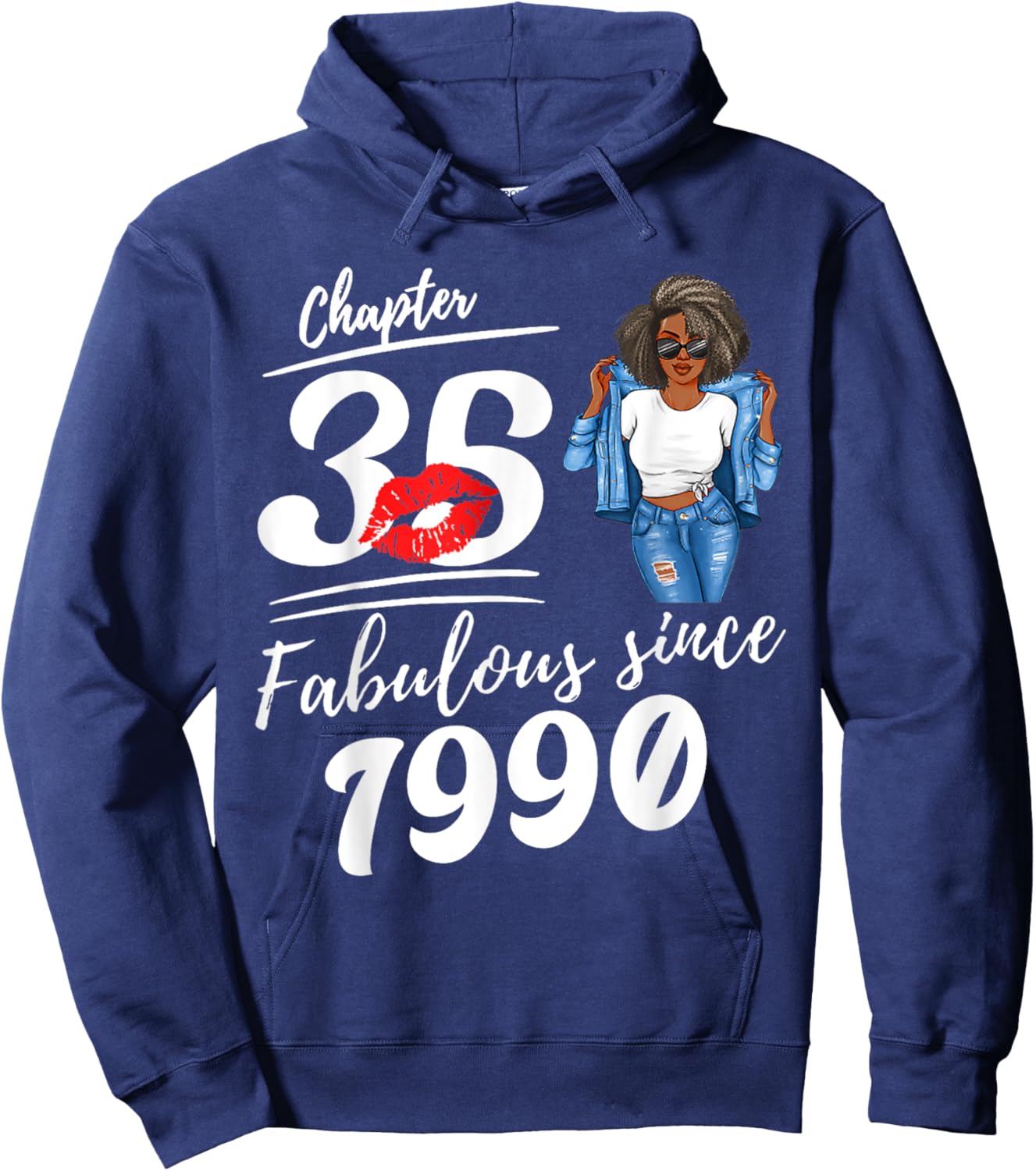 Chapter 35 Fabulous Since 1990 35th Birthday Afro Black Girl Hoodie - Hoodie | Navy