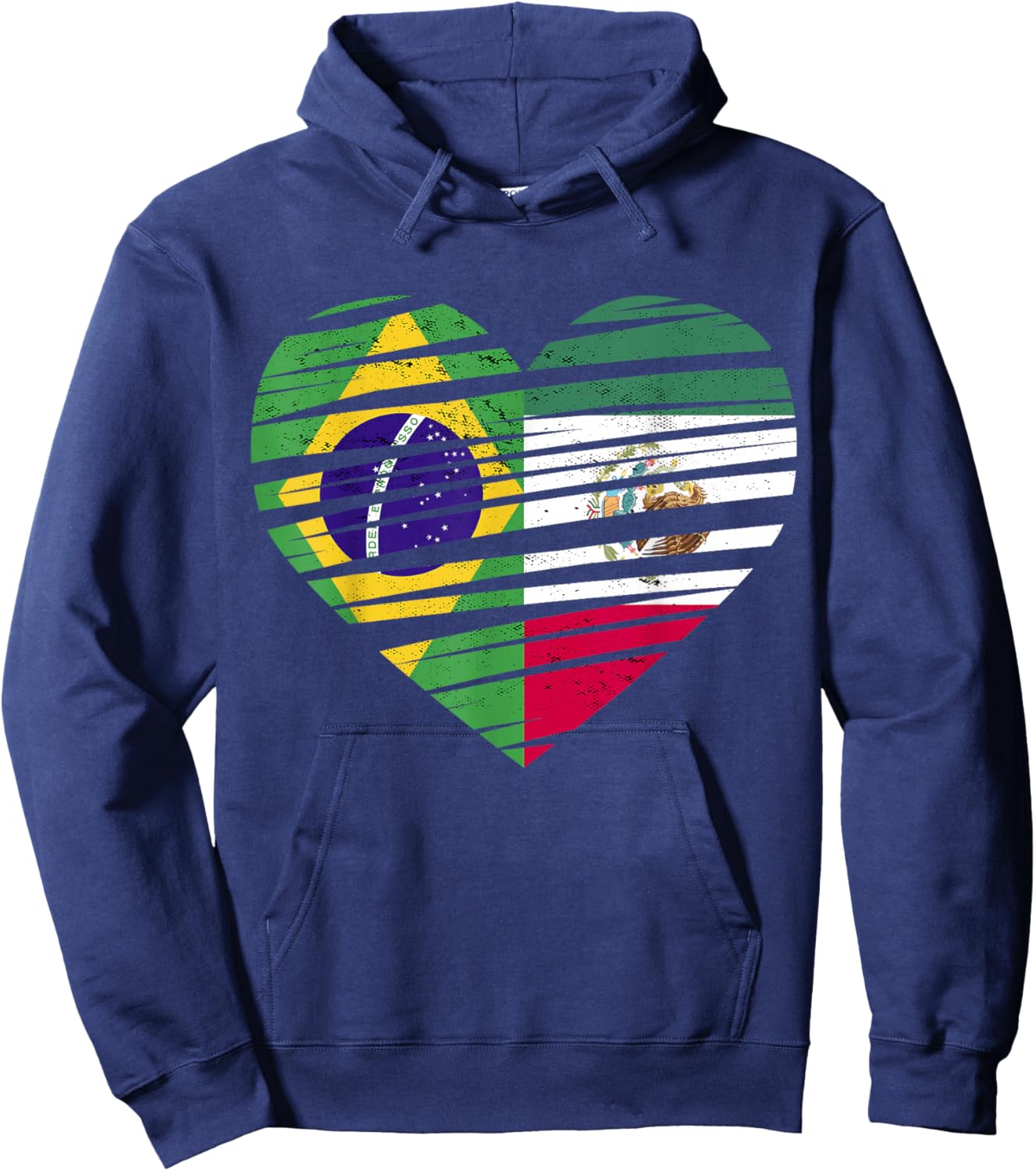 Brazil Mexico Flag Heart Hispanic Grown Brazilian Flag Hoodie - Hoodie | Navy