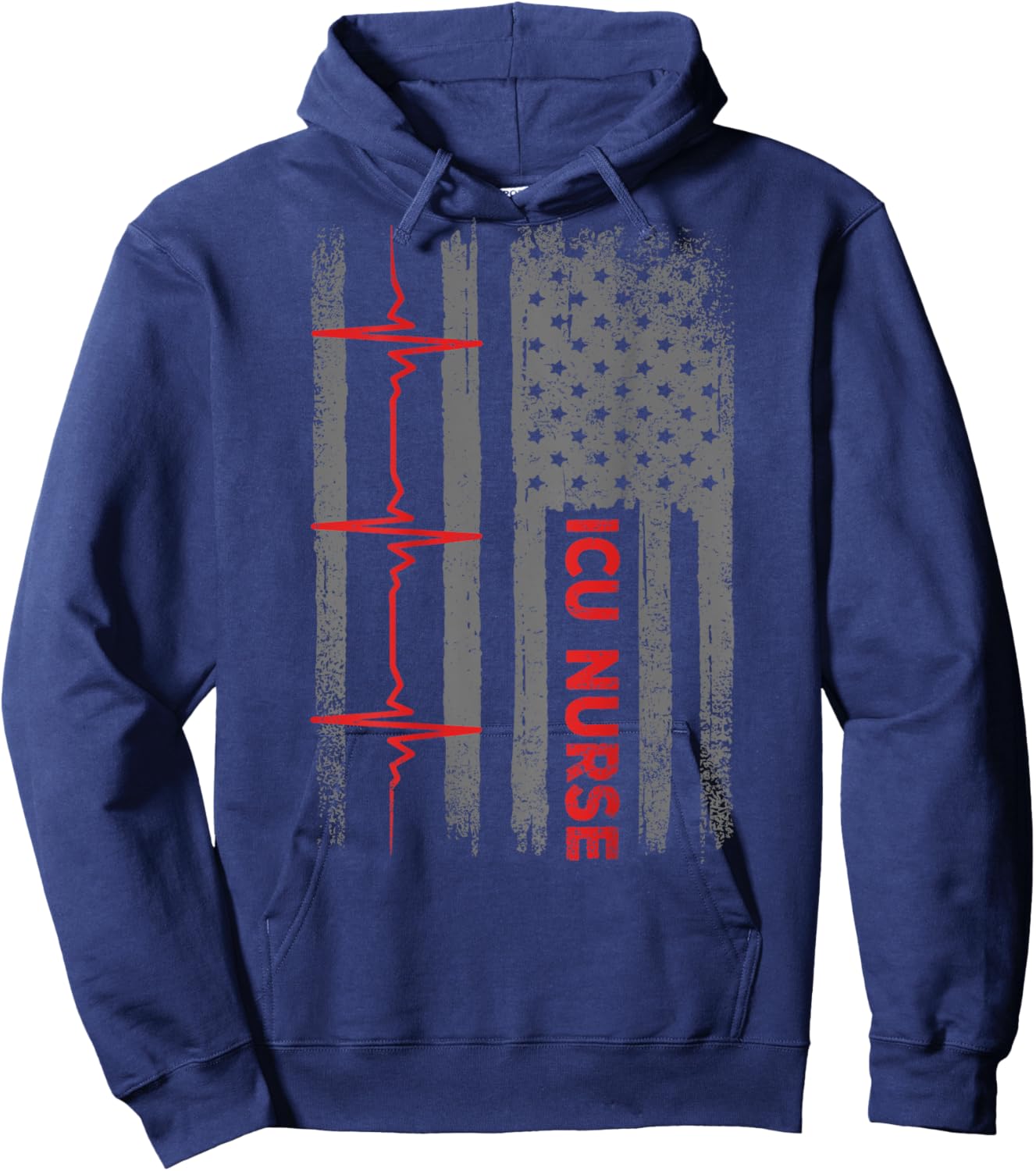 ICU Nurse Critical Care Medical USA American Flag Vintage Men Hoodie - Hoodie | Navy