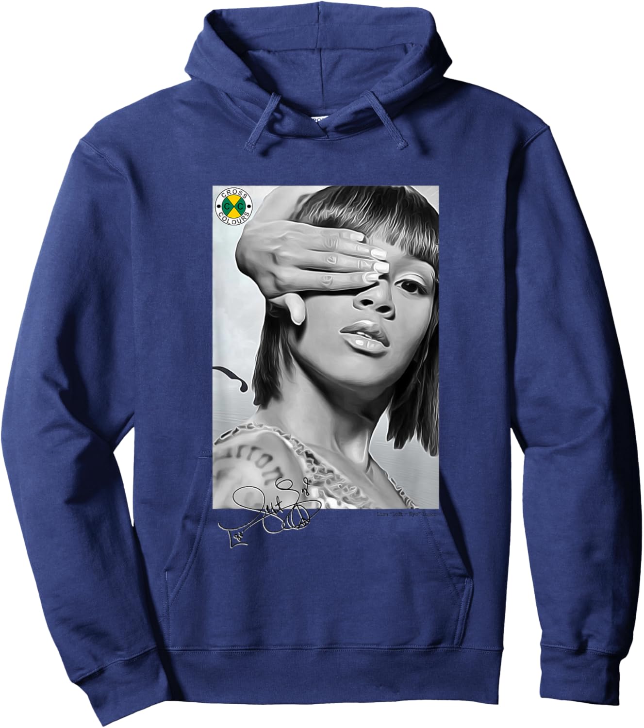 CROSS COLOURS Lisa Left Eye Lopes Legacy | 1990's Vintage Legends Adult Hoodie - Hoodie | Navy