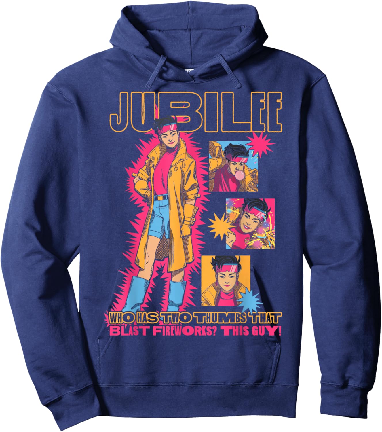 Marvel X-Men '97 Jubilee Who Has Thumbs that Blast Fireworks Hoodie - Hoodie | Navy