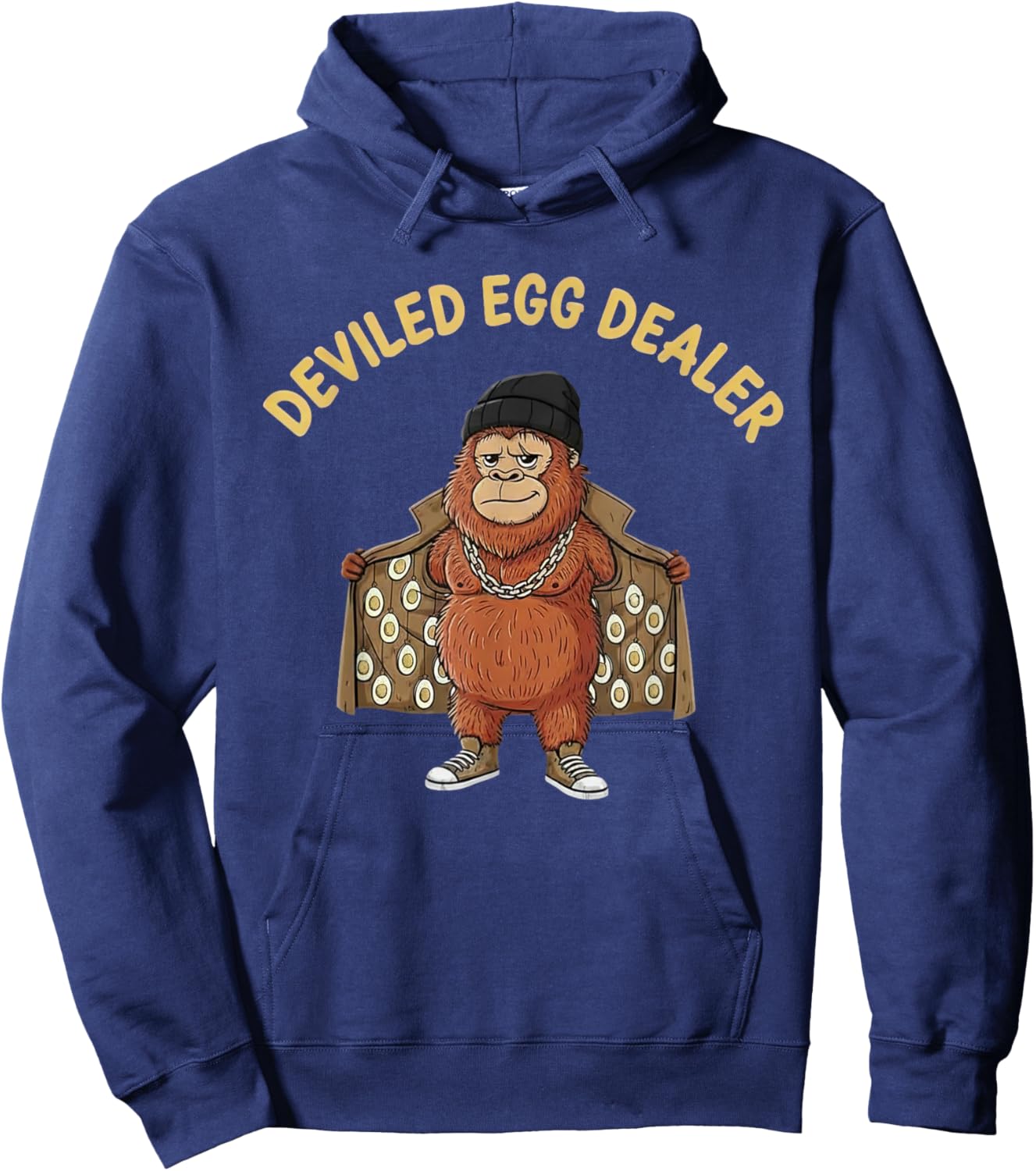 Funny Bigfoot Deviled Egg Dealer Trench Coat Gangster Hoodie - Hoodie | Navy