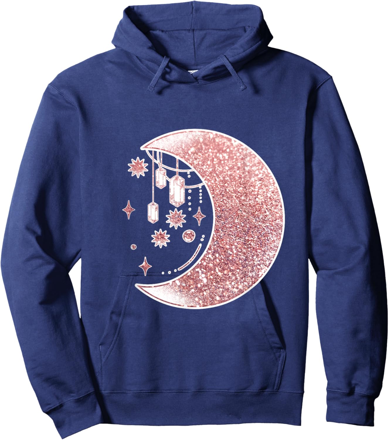 Rose Pink Half Crescent Moon Stars Ornaments Galaxy Hoodie - Hoodie | Navy