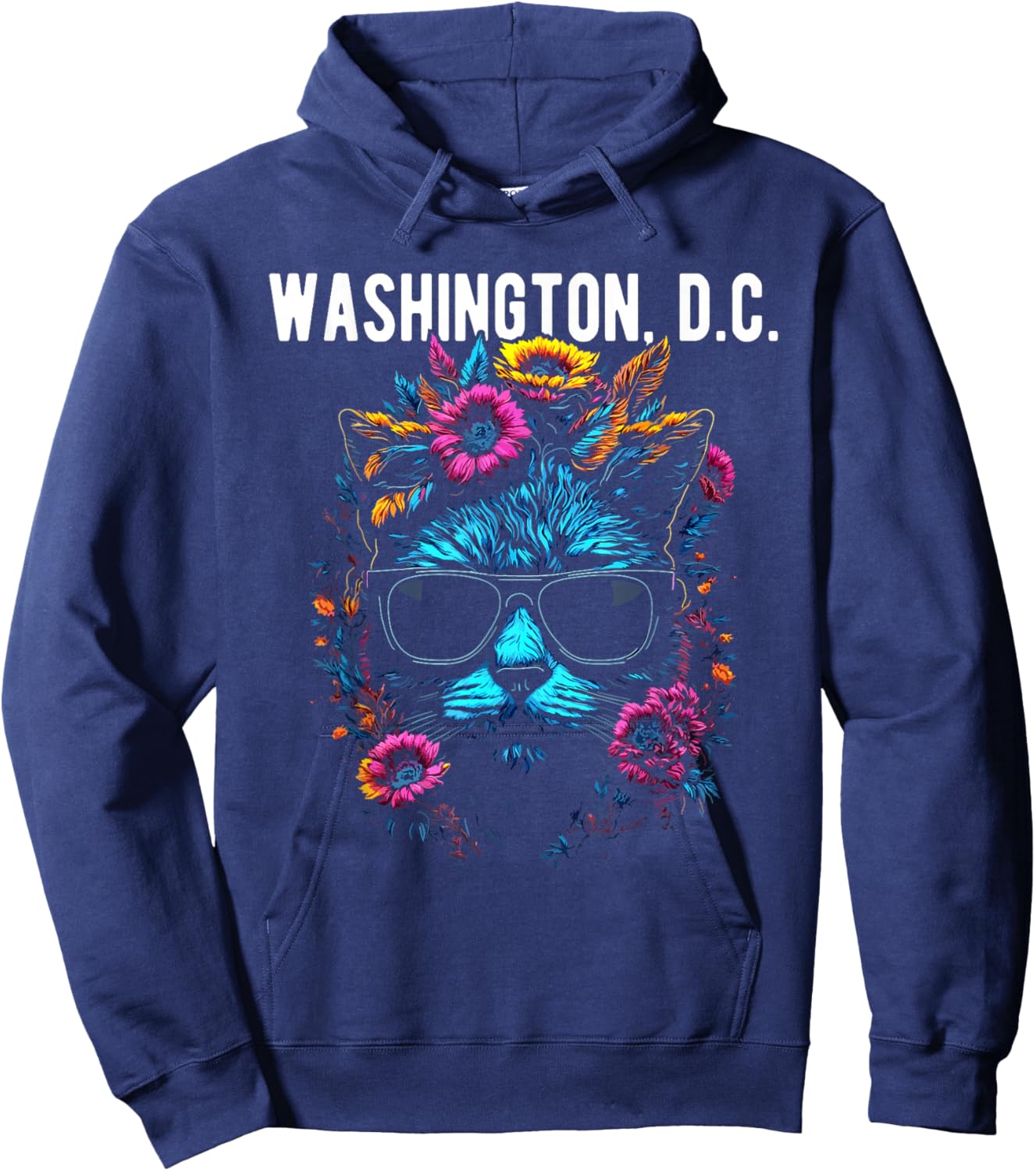Washington D.C. Cat Wearing Sunglasses Design Hoodie - Hoodie | Navy