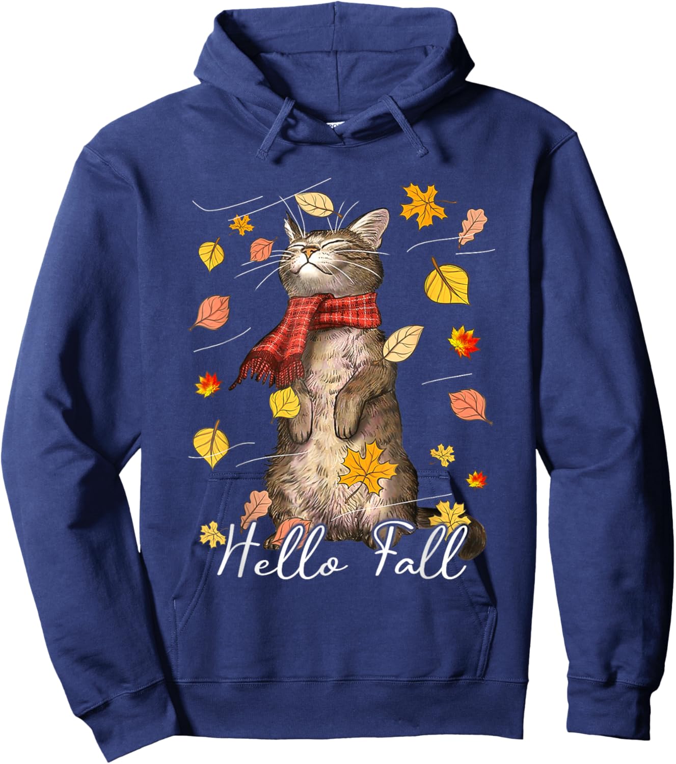 Hello Fall Cat Shirt Cat Autumn Leaves Kitten Lover Men Women Kids Hoodie - Hoodie | Navy