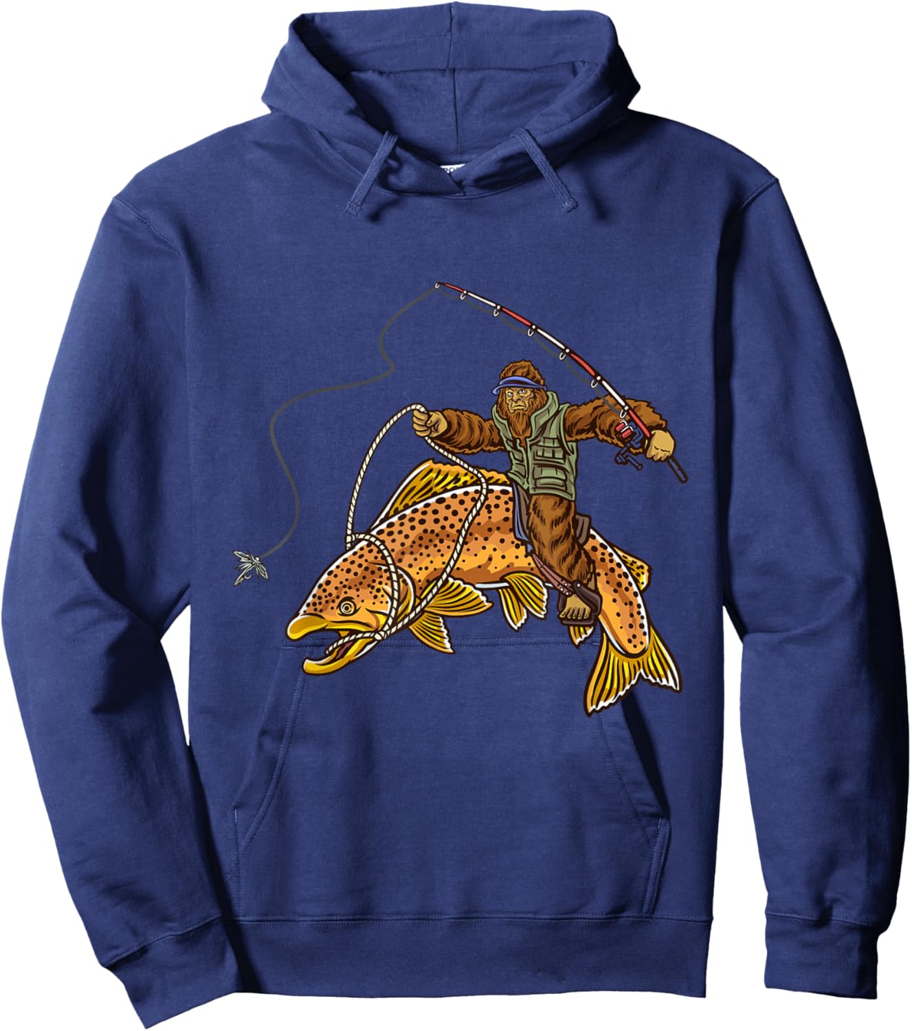 Brown Trout River Fishing Bigfoot Hunting Fishermen Hoodie - Hoodie | Navy
