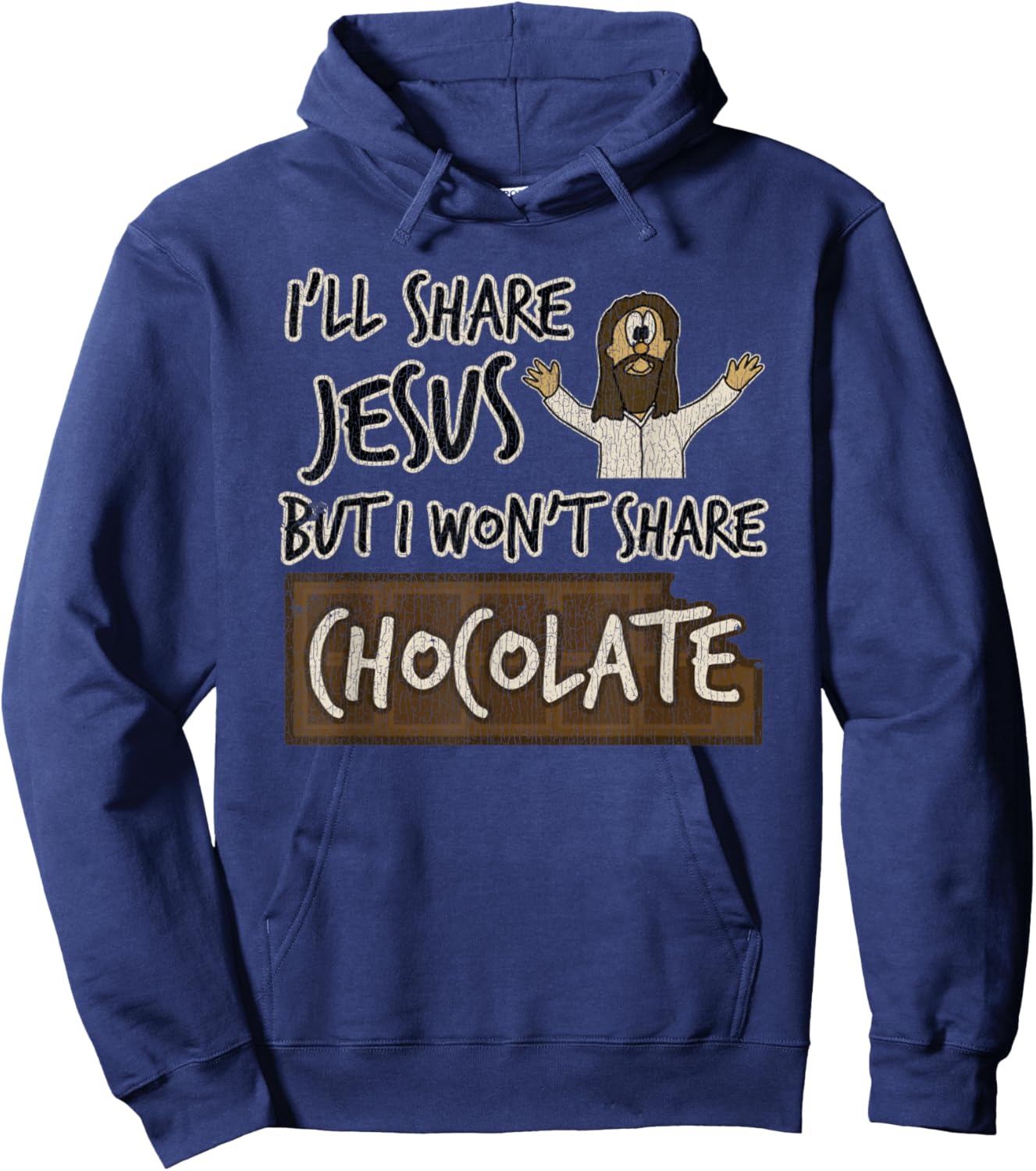 Vintage I'll Share Jesus Not Chocolate Funny Christian Humor Hoodie - Hoodie | Navy