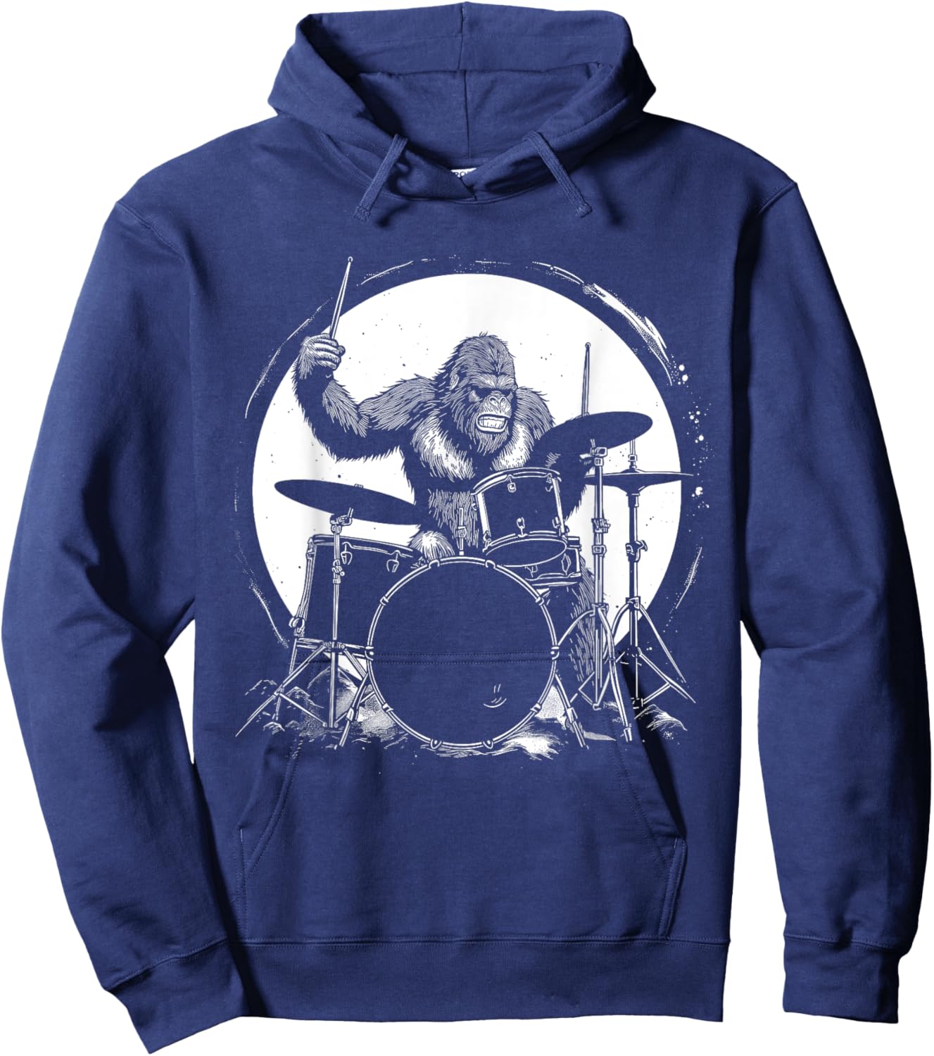 Drummer Bigfoot Playing Drums Funny Sasquatch Drumming Hoodie - Hoodie | Navy
