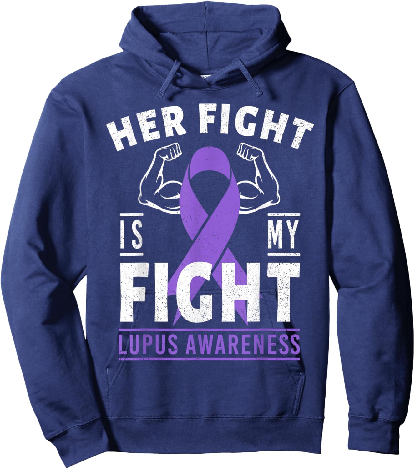 Her Fight is My Fight Lupus Awareness Purple Ribbon Support Hoodie - Hoodie | Navy